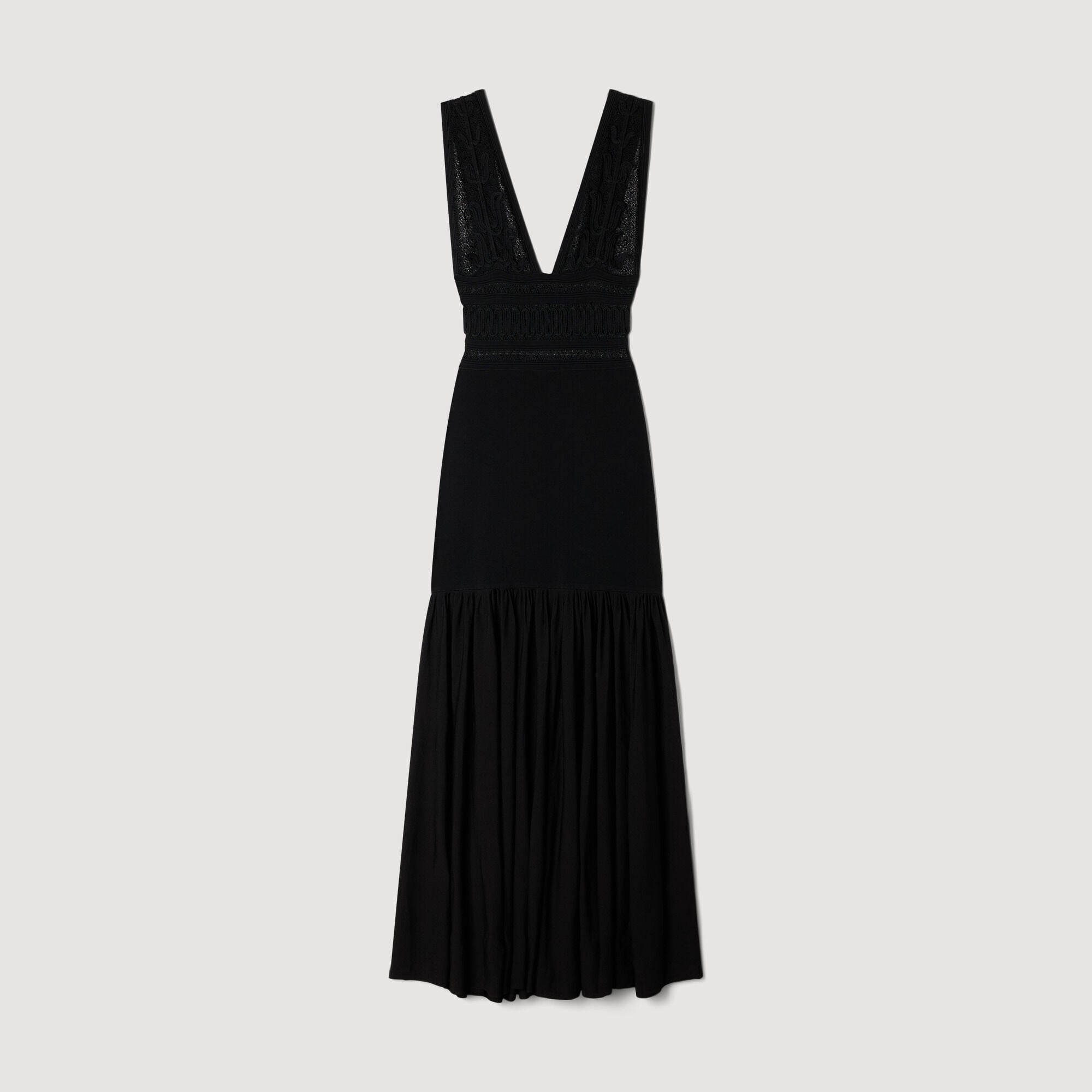 Ruffled knit maxi dress in Black for Women | Sandro Paris