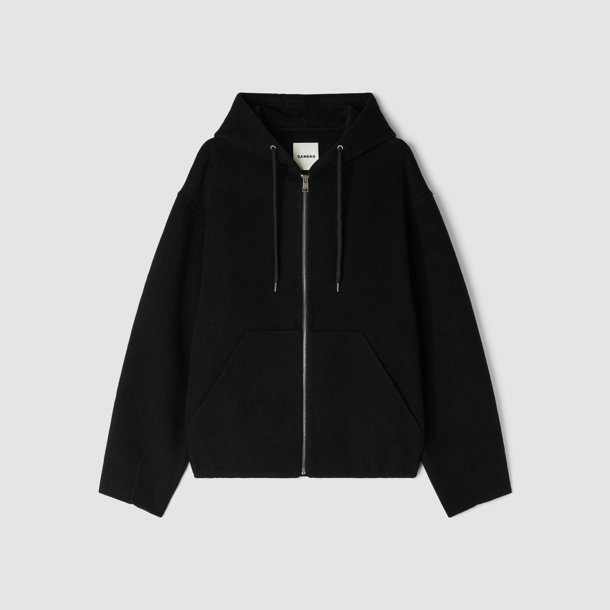 Hooded zip-up wool jacket in Black for Men | Sandro Paris