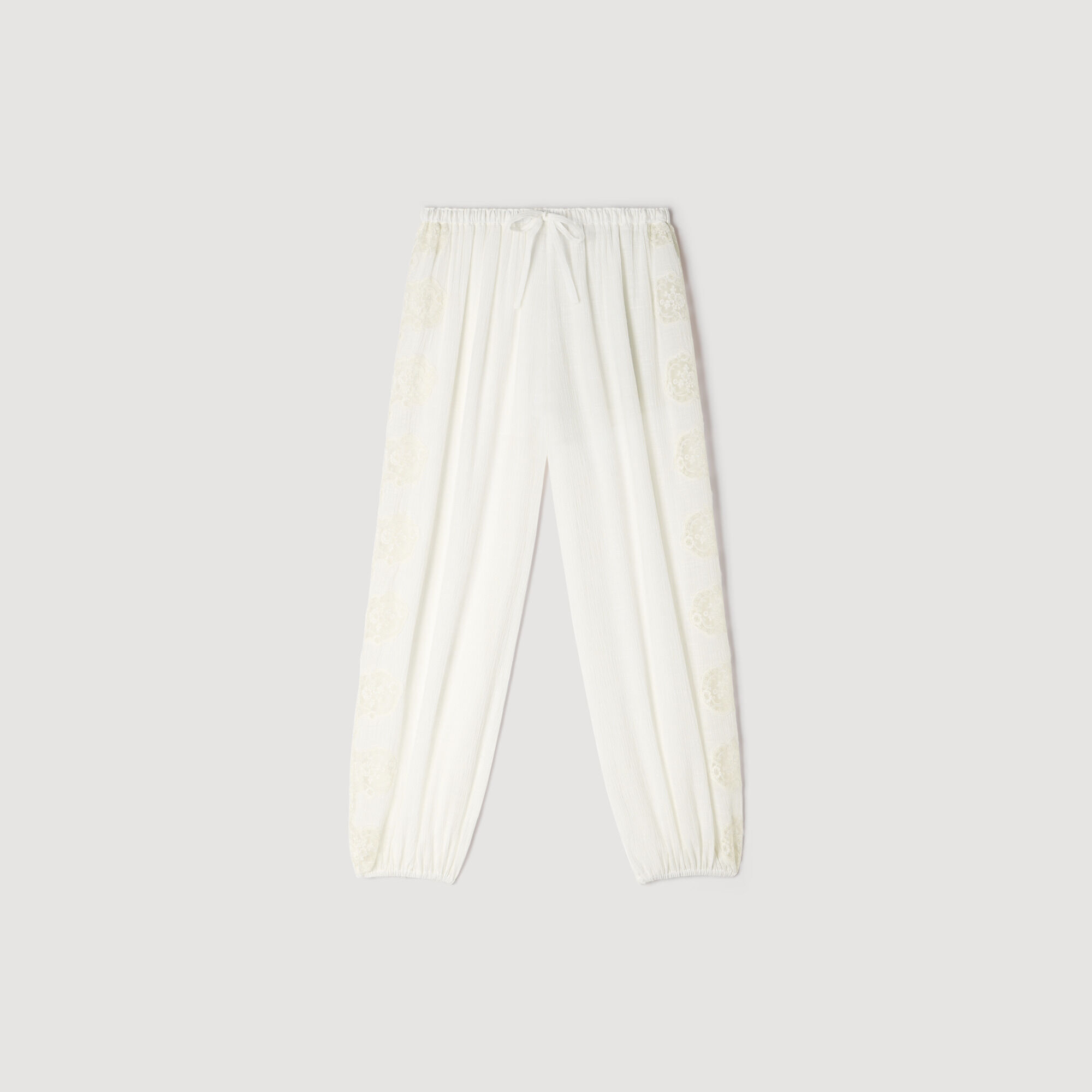 Crinkled balloon pants in white for Women | Sandro Paris