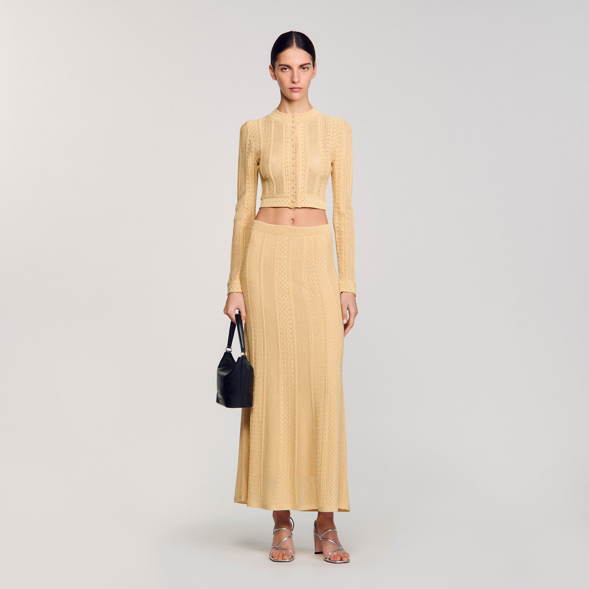 【特別訳あり特価】 / white skirt maxi knit Pointelle beige Paris Sandro | Women For トップス