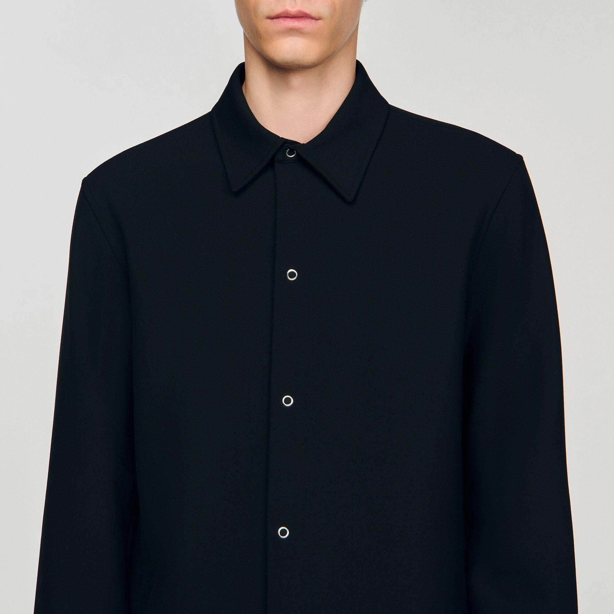 Long-sleeved jersey shirt in Ecru for Men | Sandro Paris