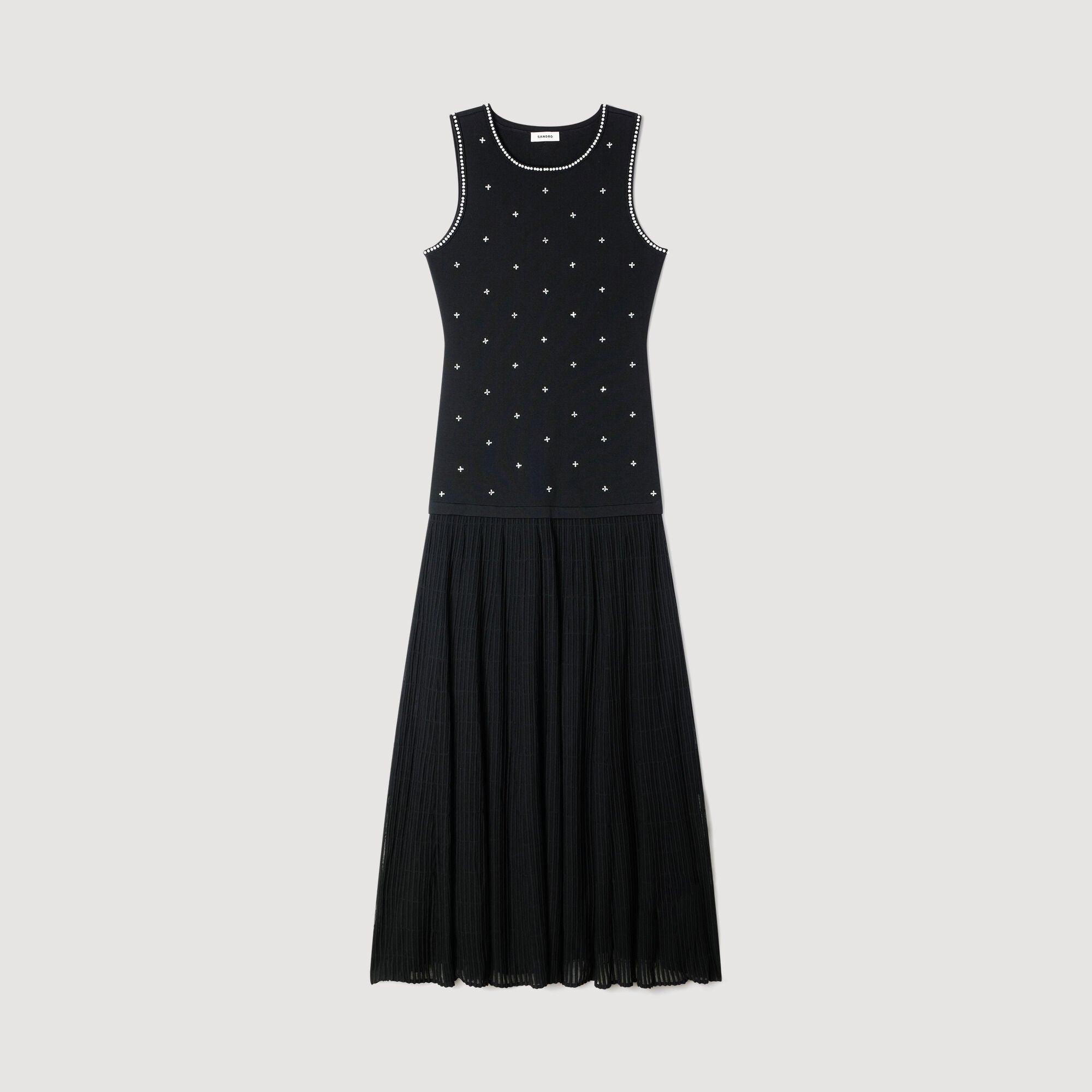 Jewelled embroidered knit crop top in Black for Women | Sandro Paris