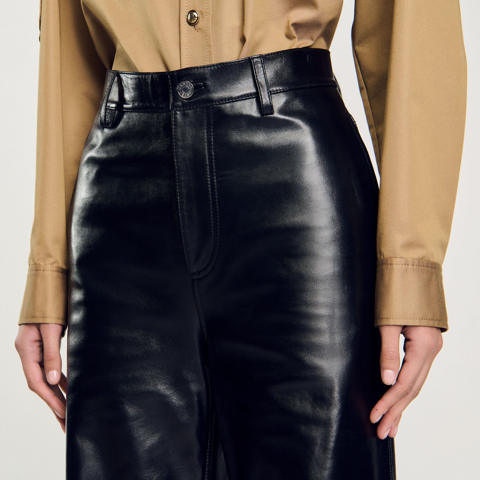 Flared leather trousers