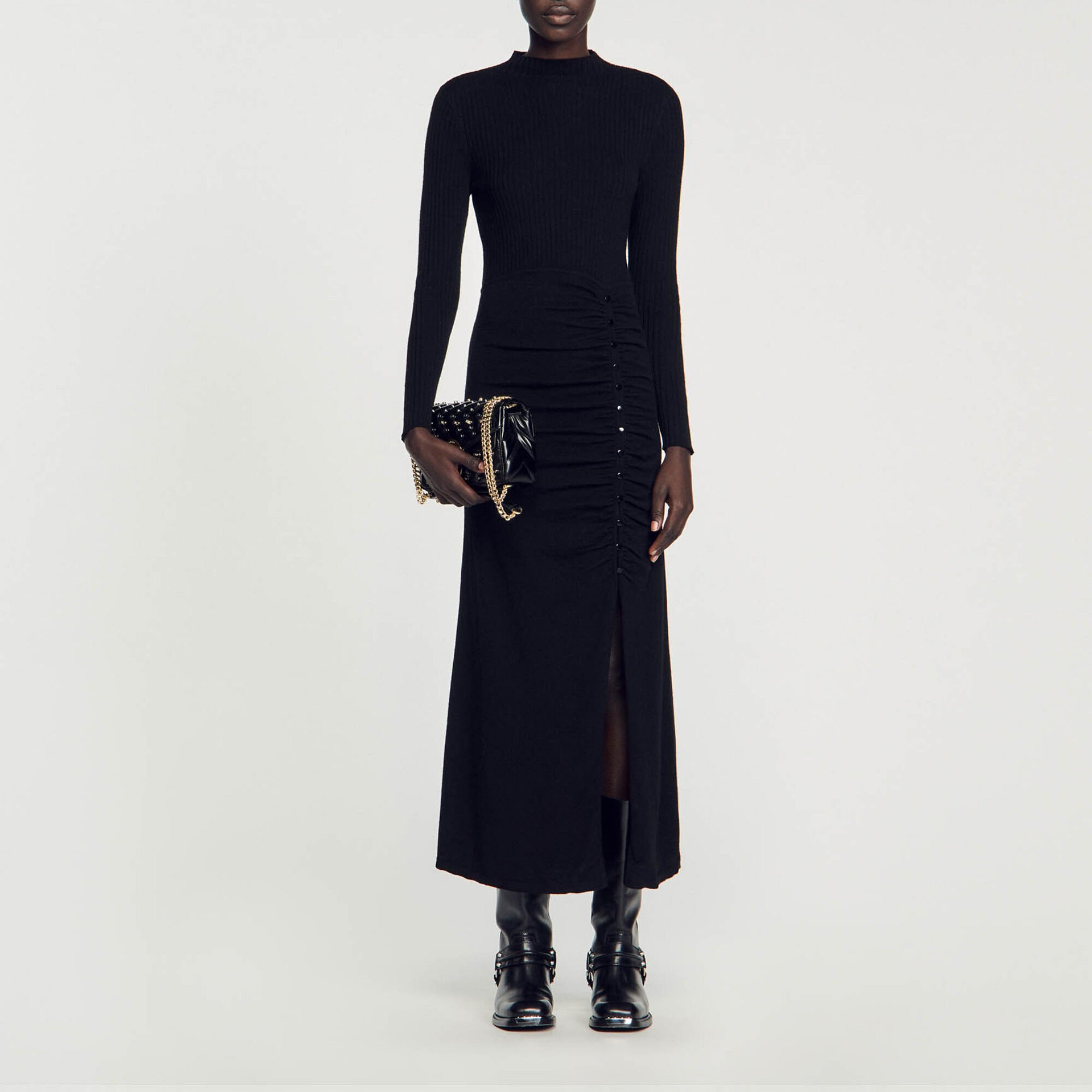 Long, gathered knit dress