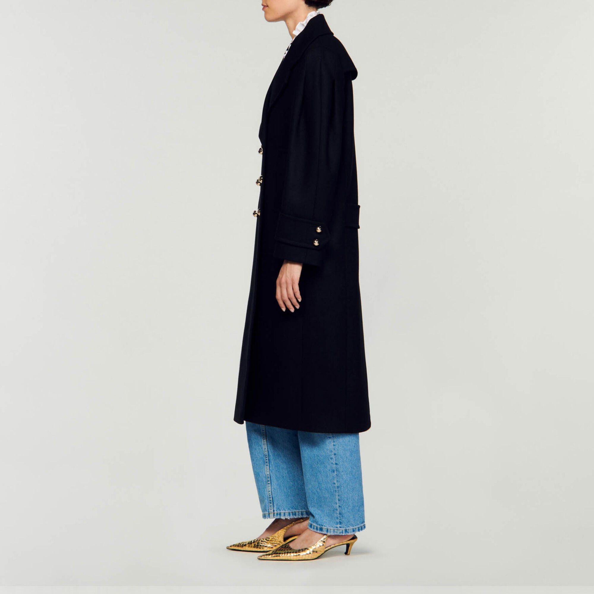 Lapel collar coat in Black for Women | Sandro Paris
