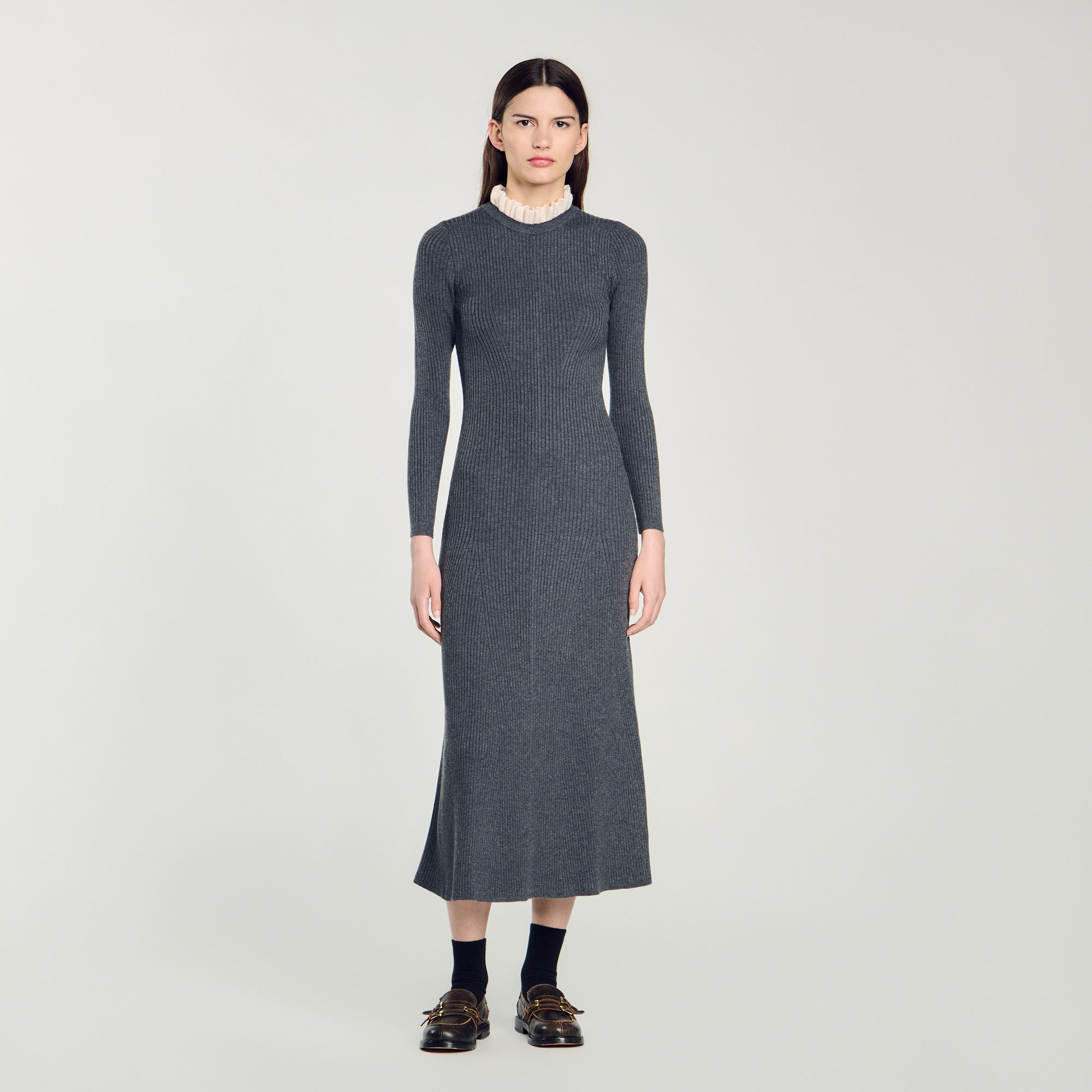 Knit maxi dress black / gray For Women | Sandro Paris