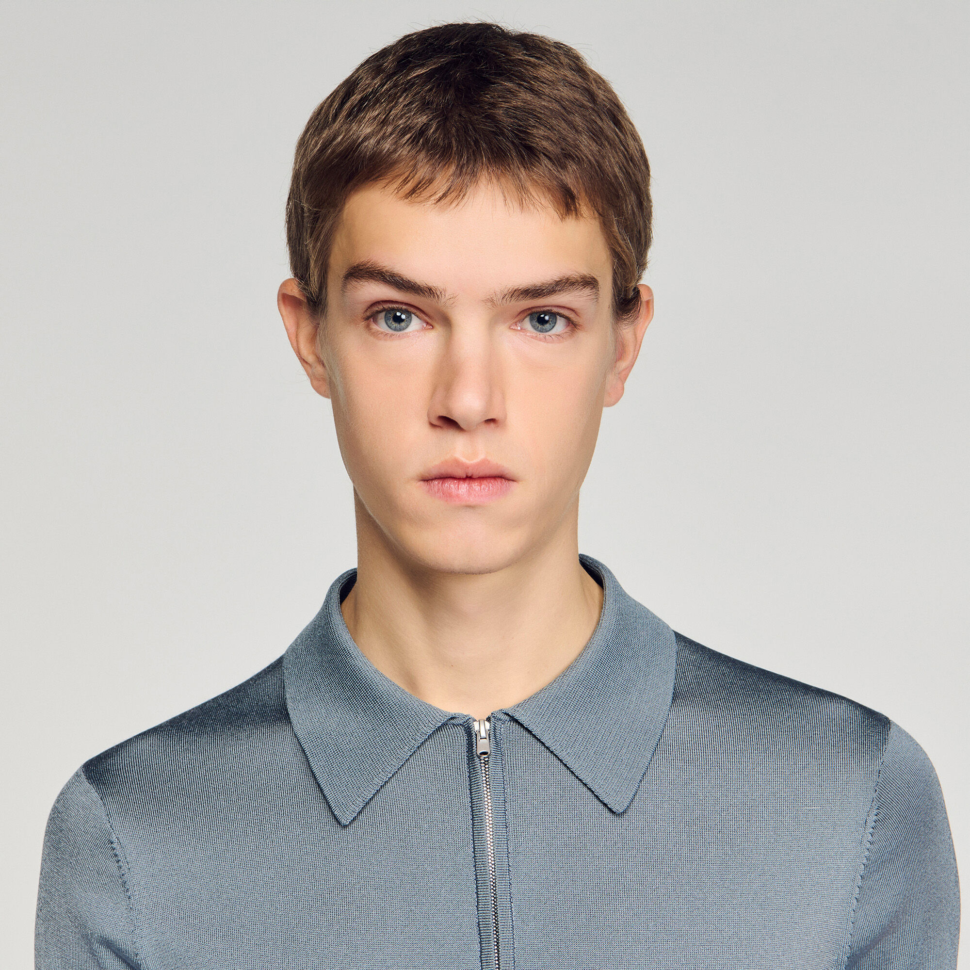 Knitted polo shirt with zip collar in Light Yellow for Men