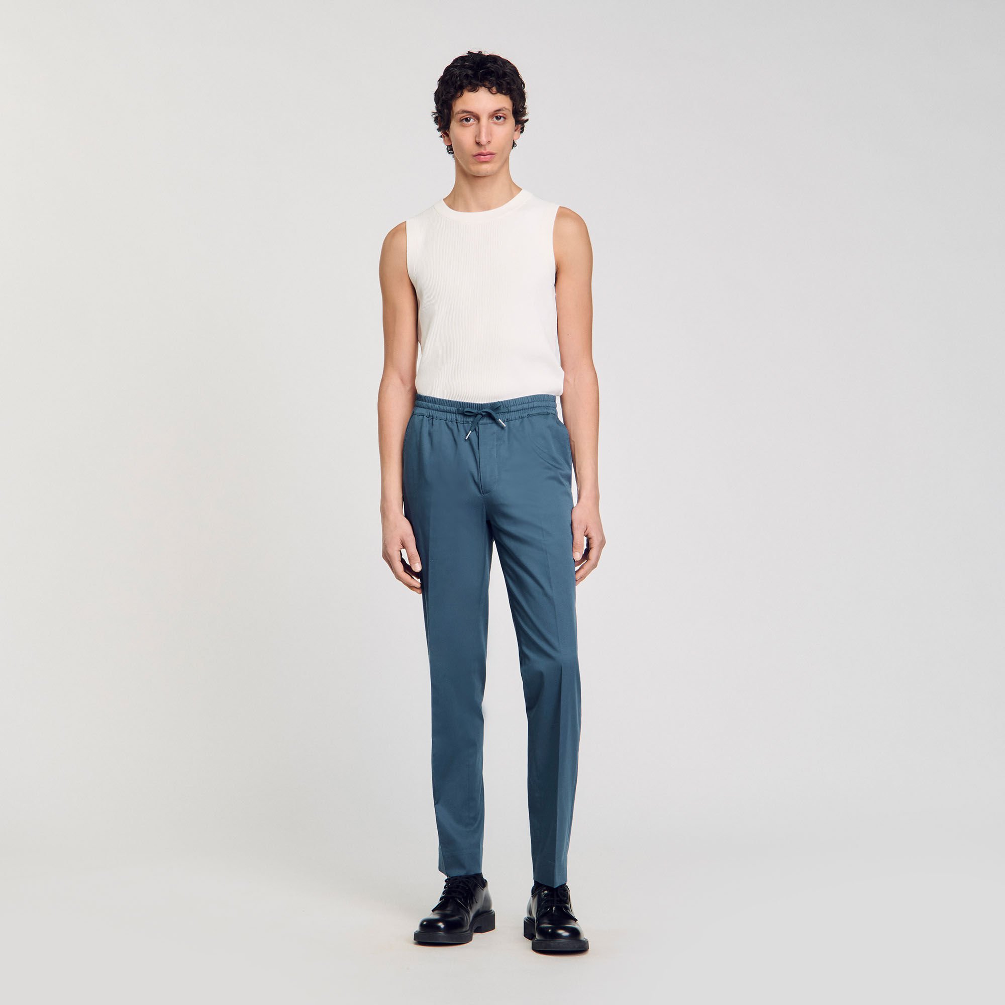 Elasticated straight-leg trousers