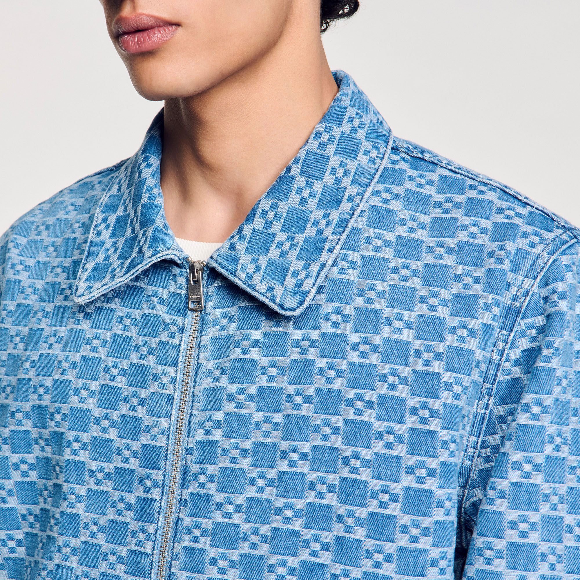 Square cross denim jacket for Men | Sandro Paris