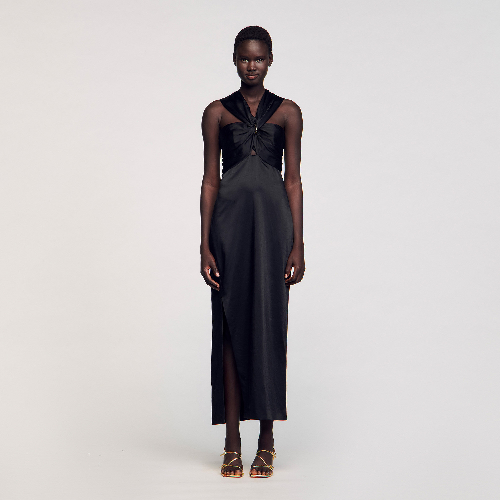 Slit satin-effect maxi dress