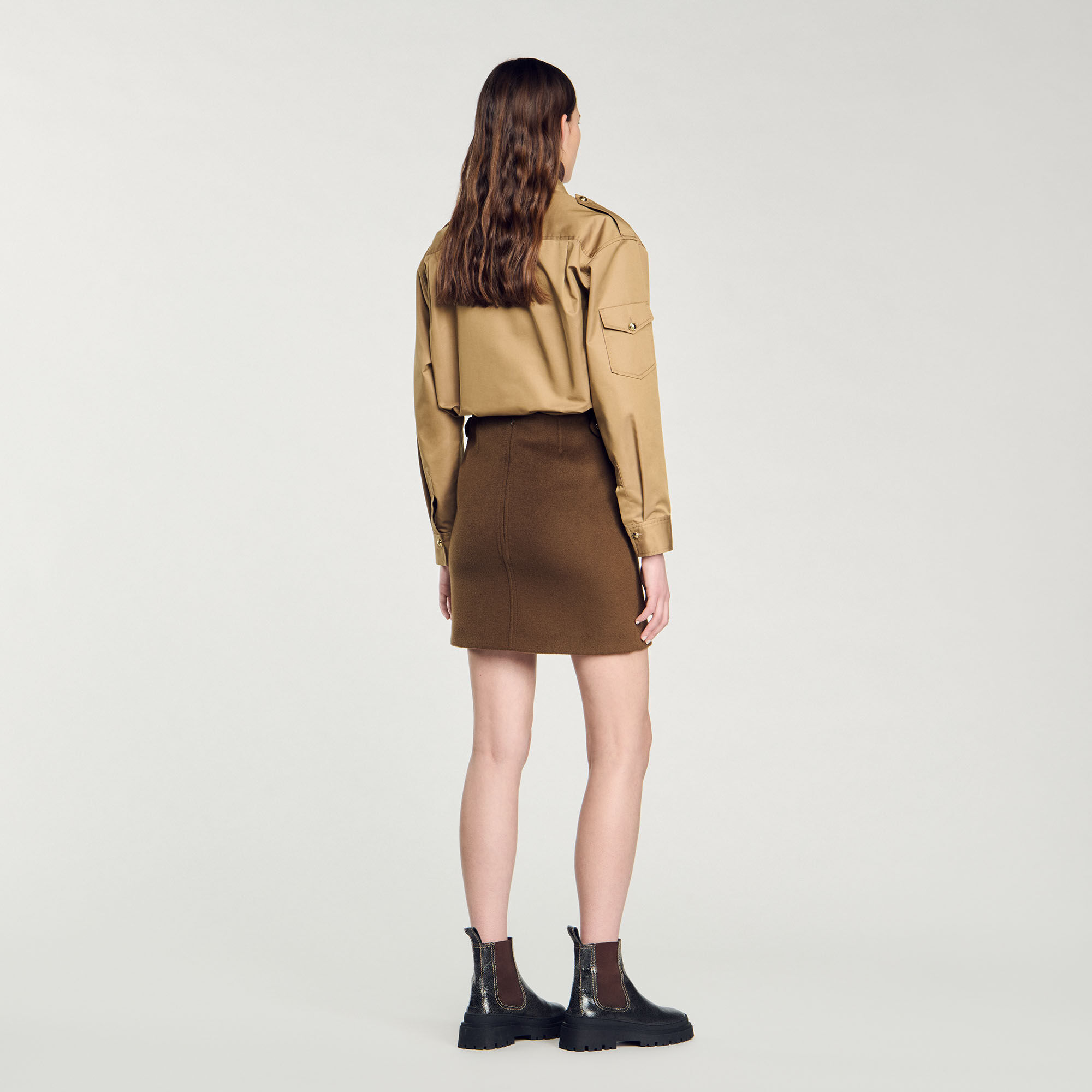 Double-faced short wool skirt green For Women | Sandro Paris