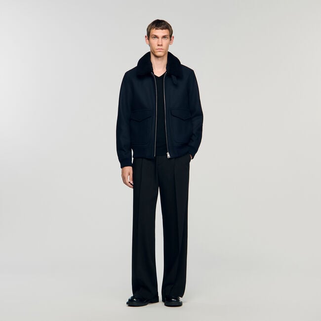 Wool aviator jacket with shearling