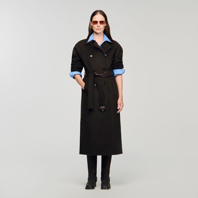 Long wool and leather coat