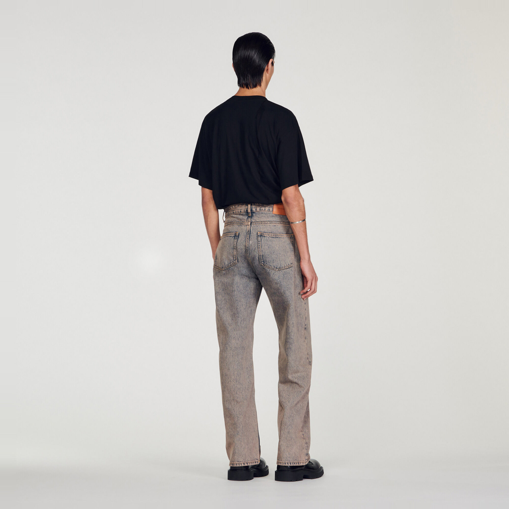 Faded baggy jeans in Pink vintage washed denim for Men | Sandro Paris
