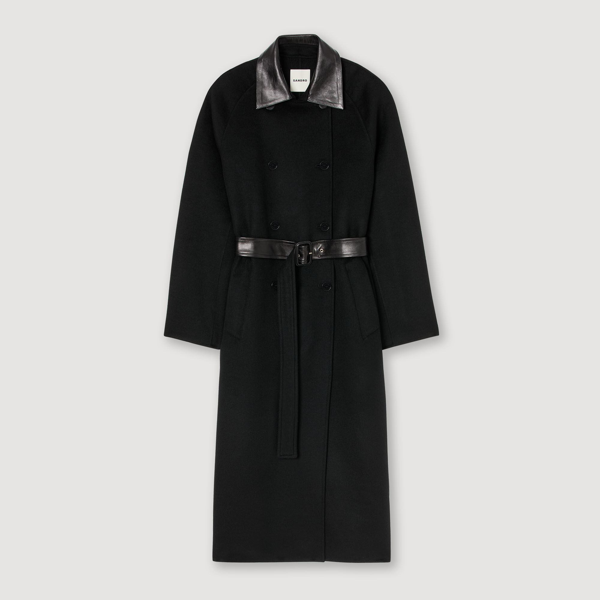 Long wool and leather coat