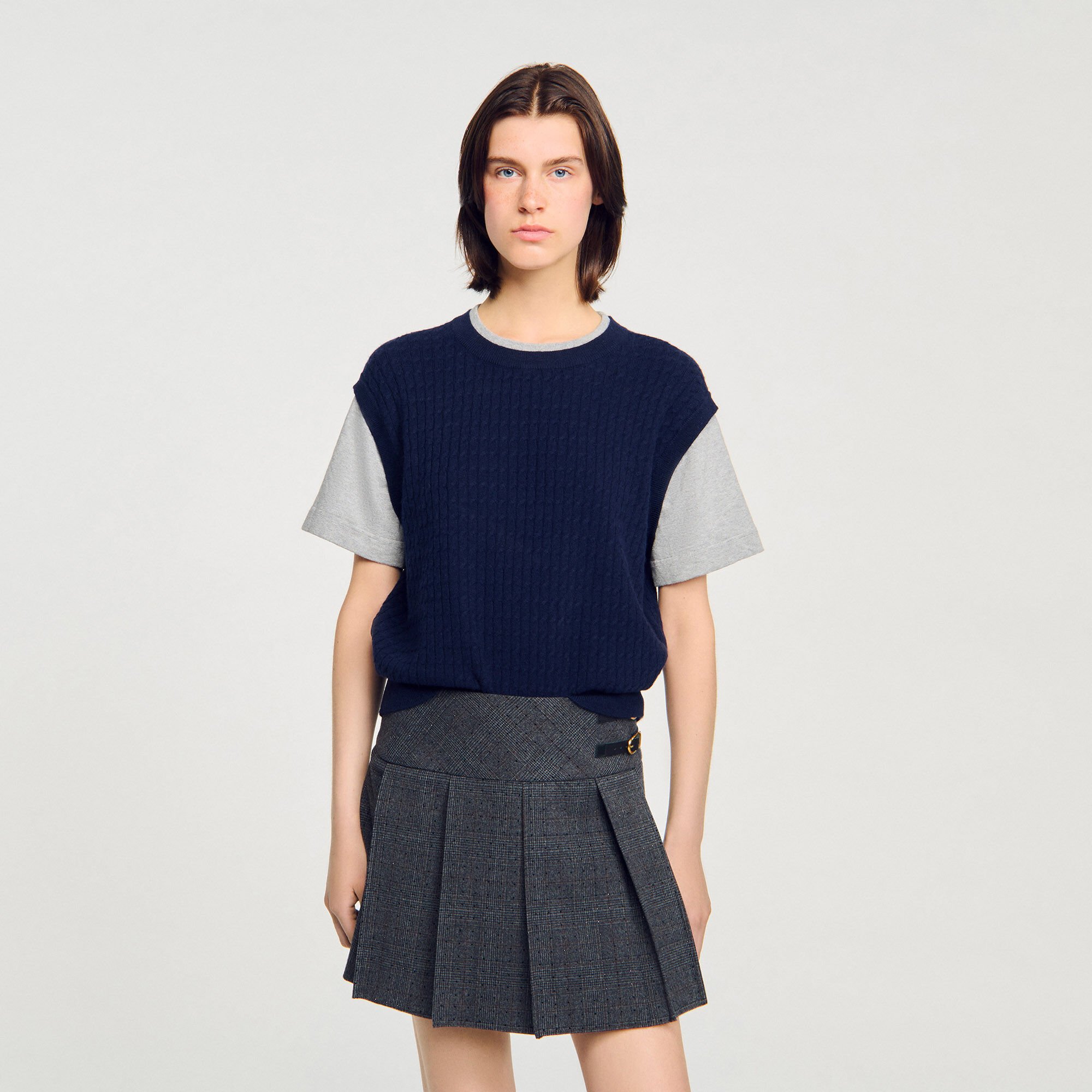 Dual-material knit sweater
