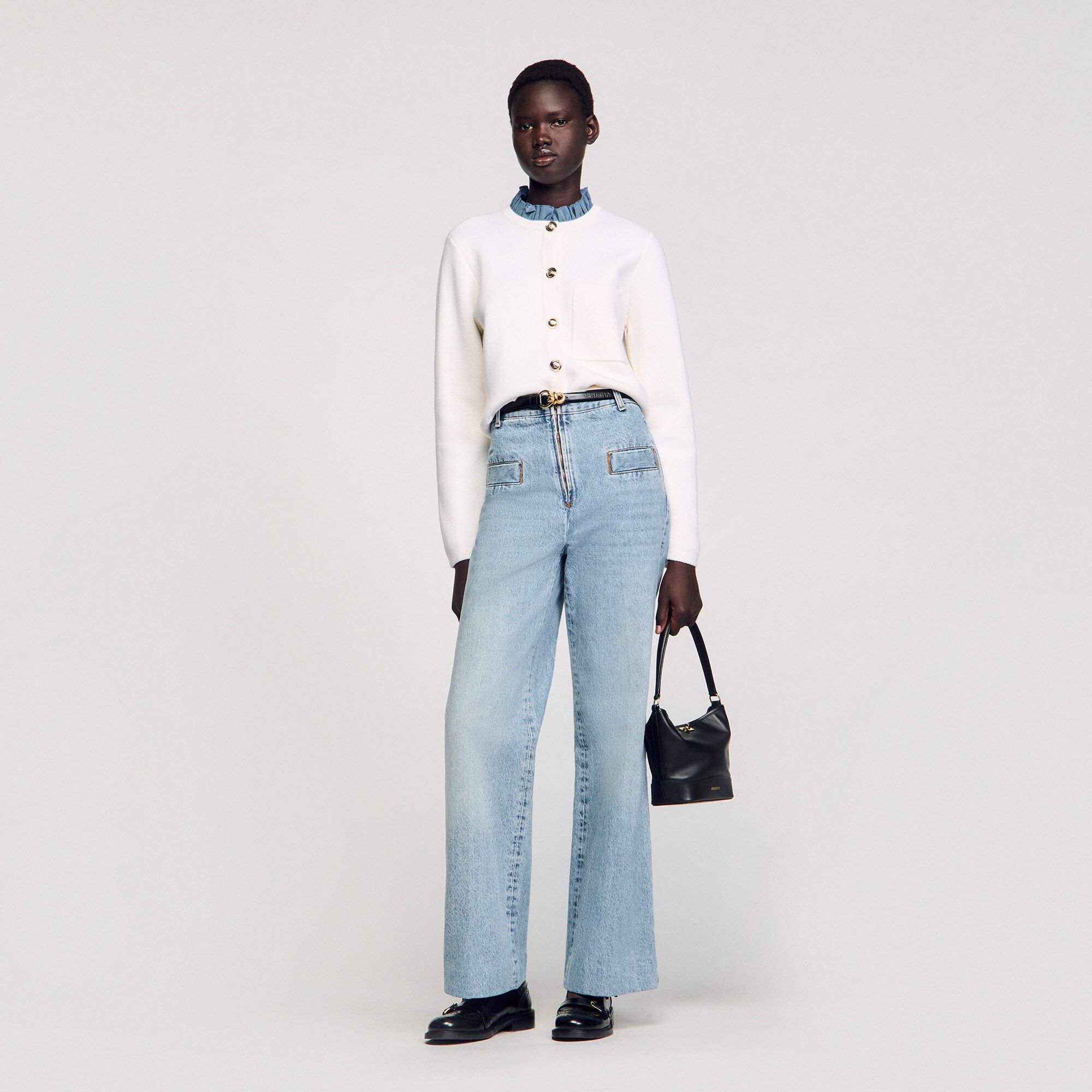 【SCENERITY】Embo Denim Wide Jeans Wide-leg jeans blue For Women | Sandro Paris