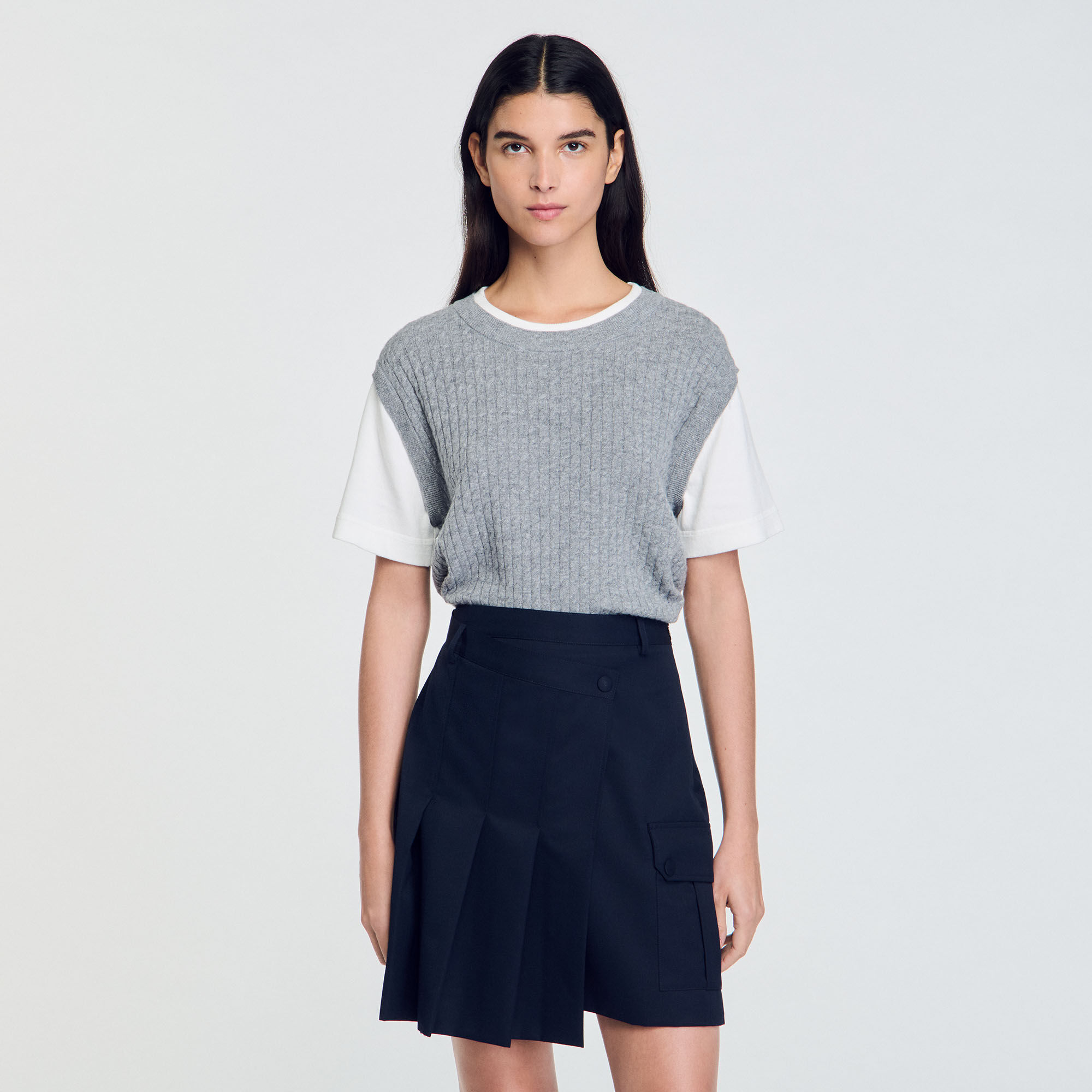 Dual-Material Knit Sweater black / gray For Women | Sandro Paris