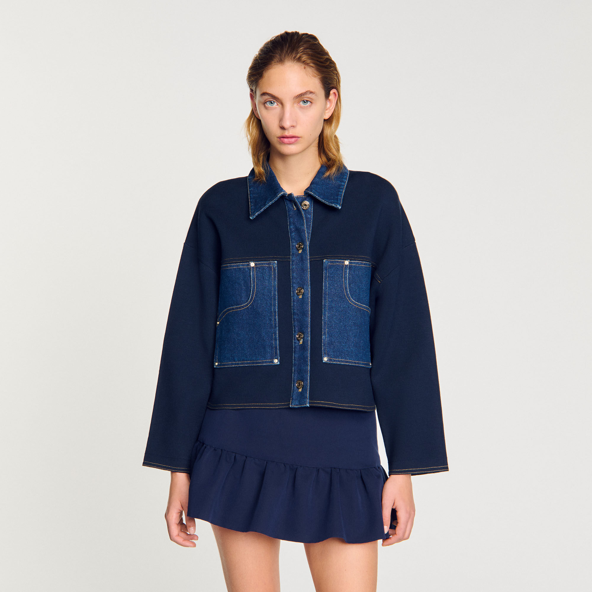 サンドロ　カーディガン Striped cardigan black / gray For Women | Sandro Paris