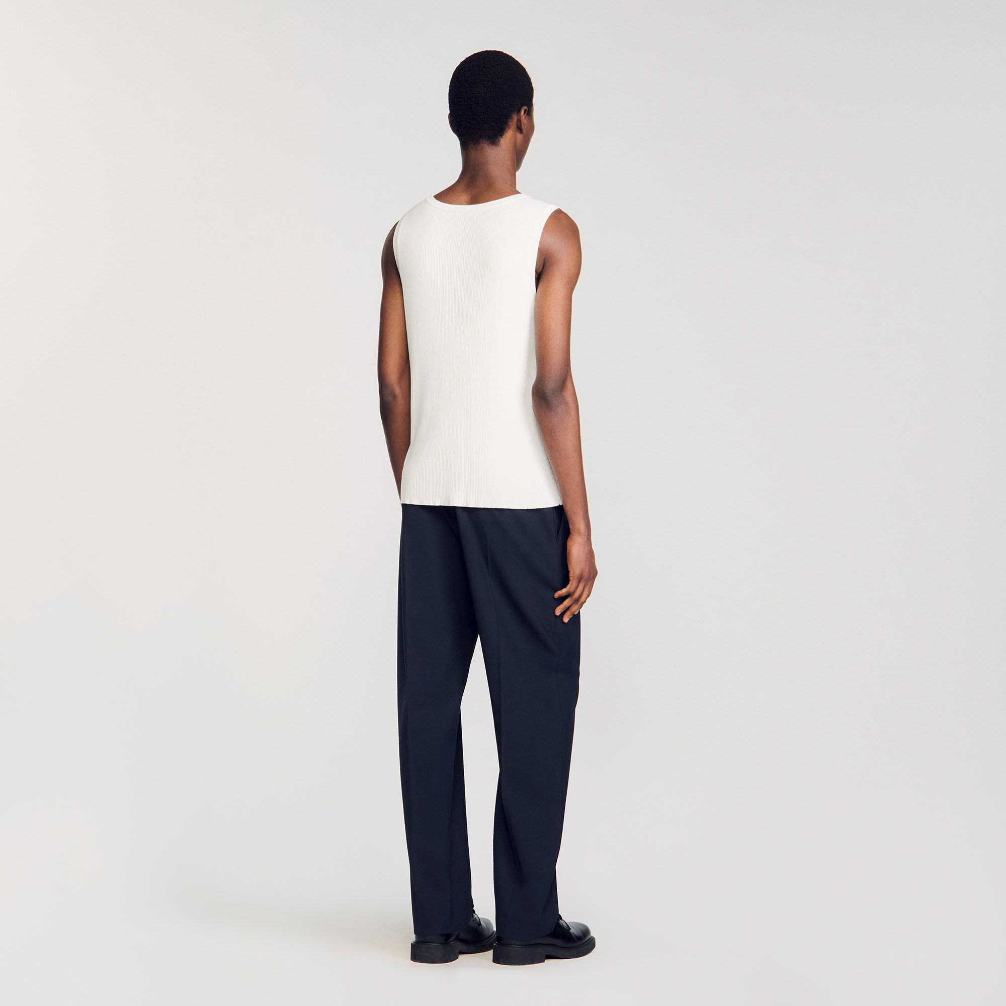 Rib knit vest top white / beige for Men | Sandro Paris