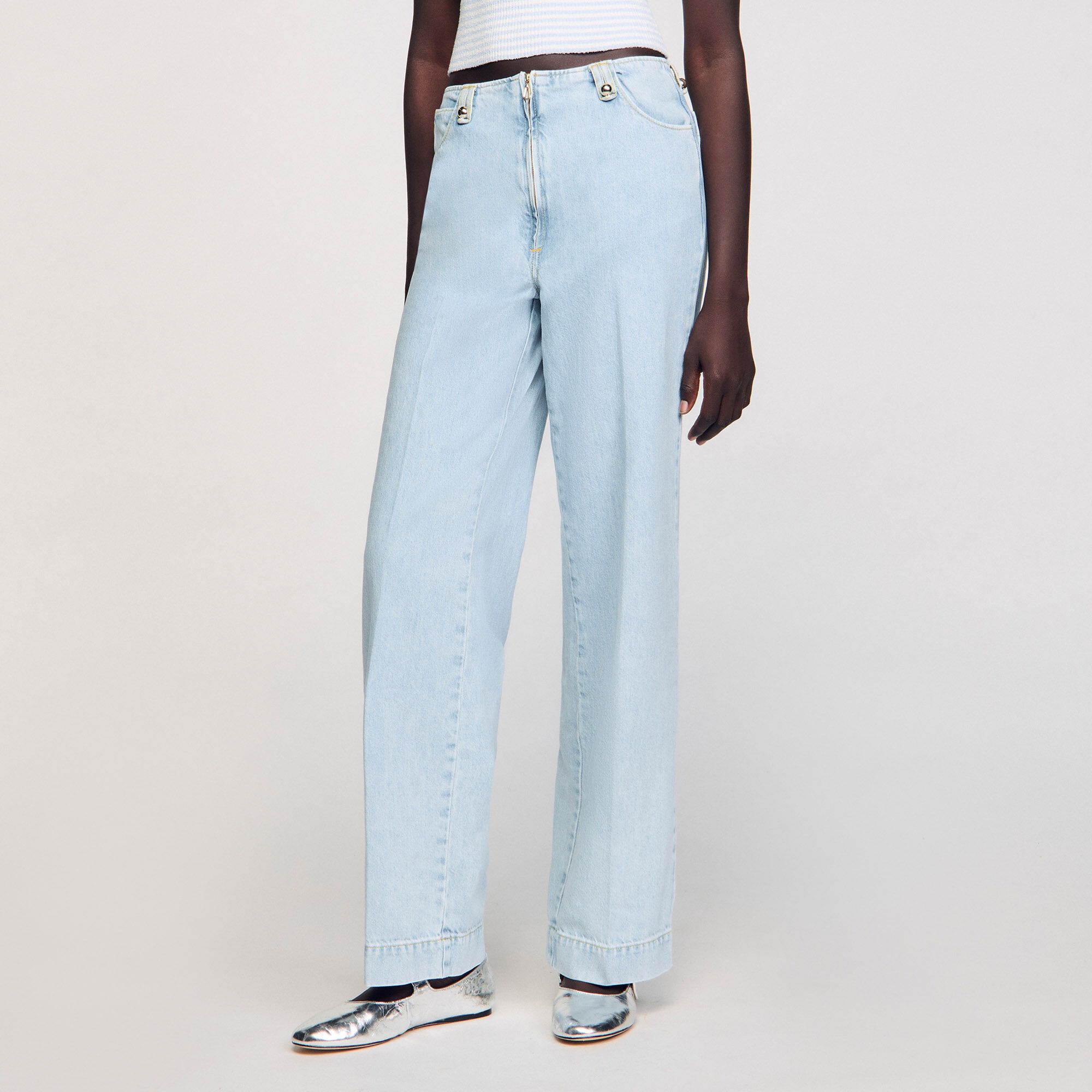 Faded wide-leg jeans blue For Women | Sandro Paris