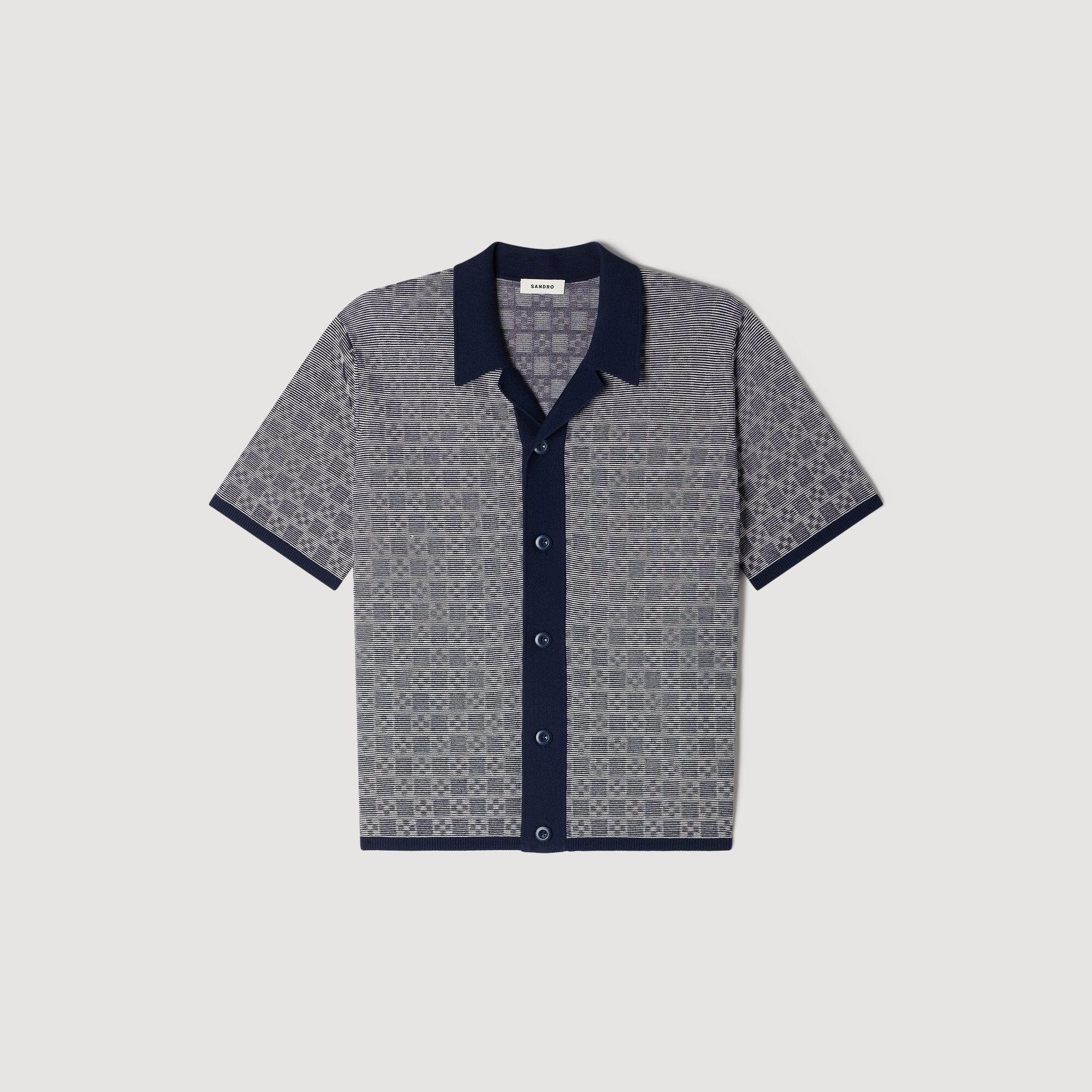 Square Cross jacquard shirt in Navy Blue for Men | Sandro Paris