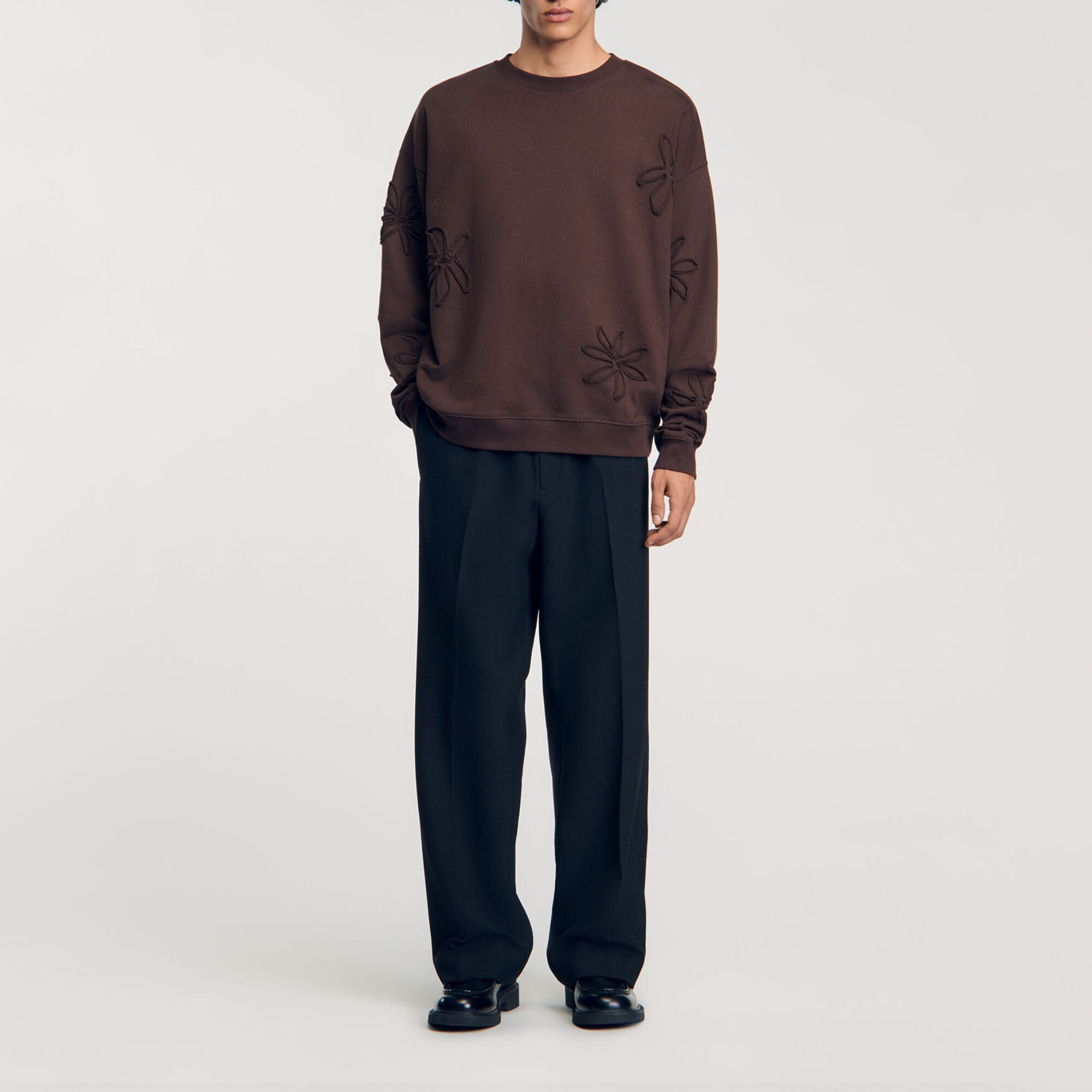 Oversized floral sweatshirt in Chocolate for Men | Sandro Paris