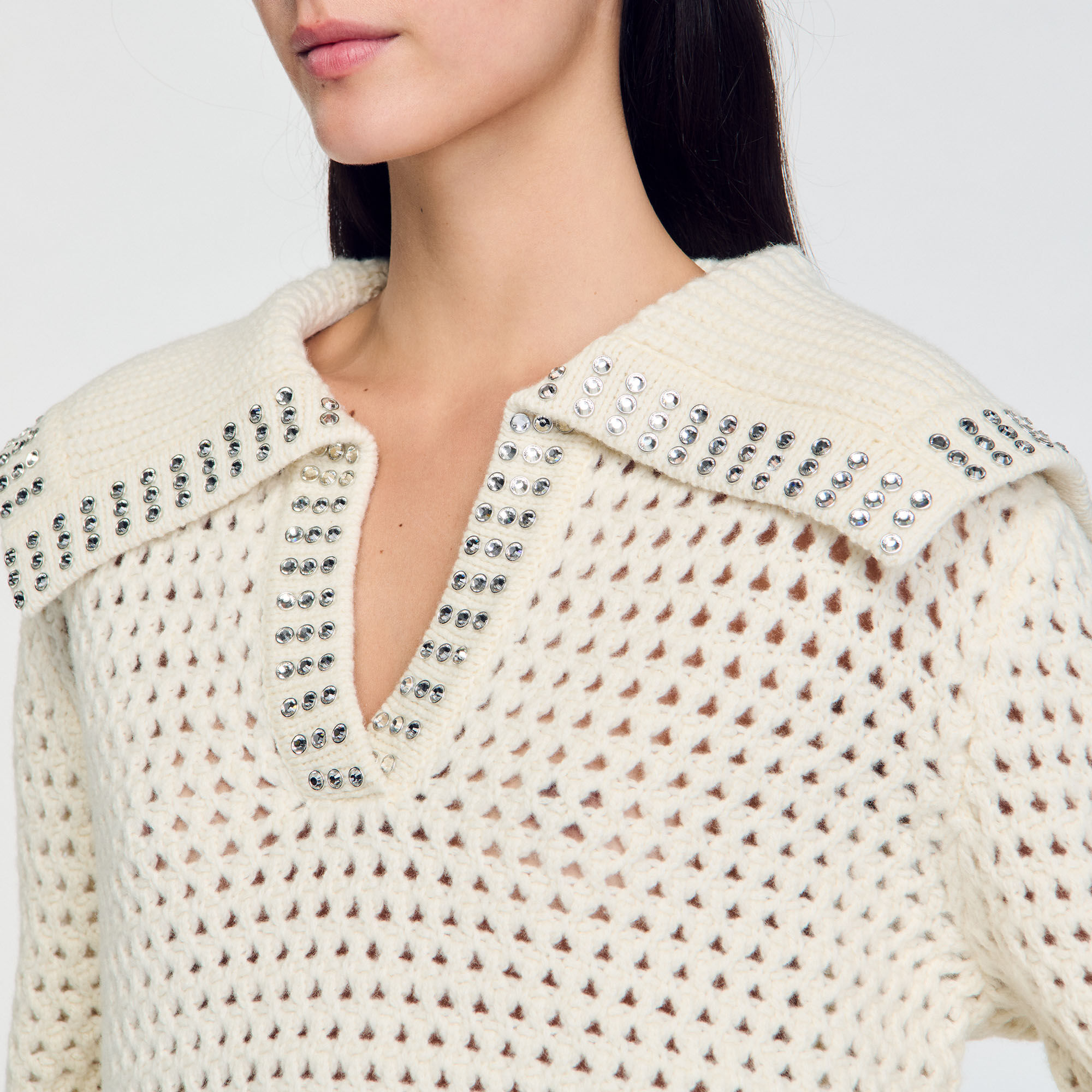 Sailor-Neck Wool Sweater white / beige For Women | Sandro Paris
