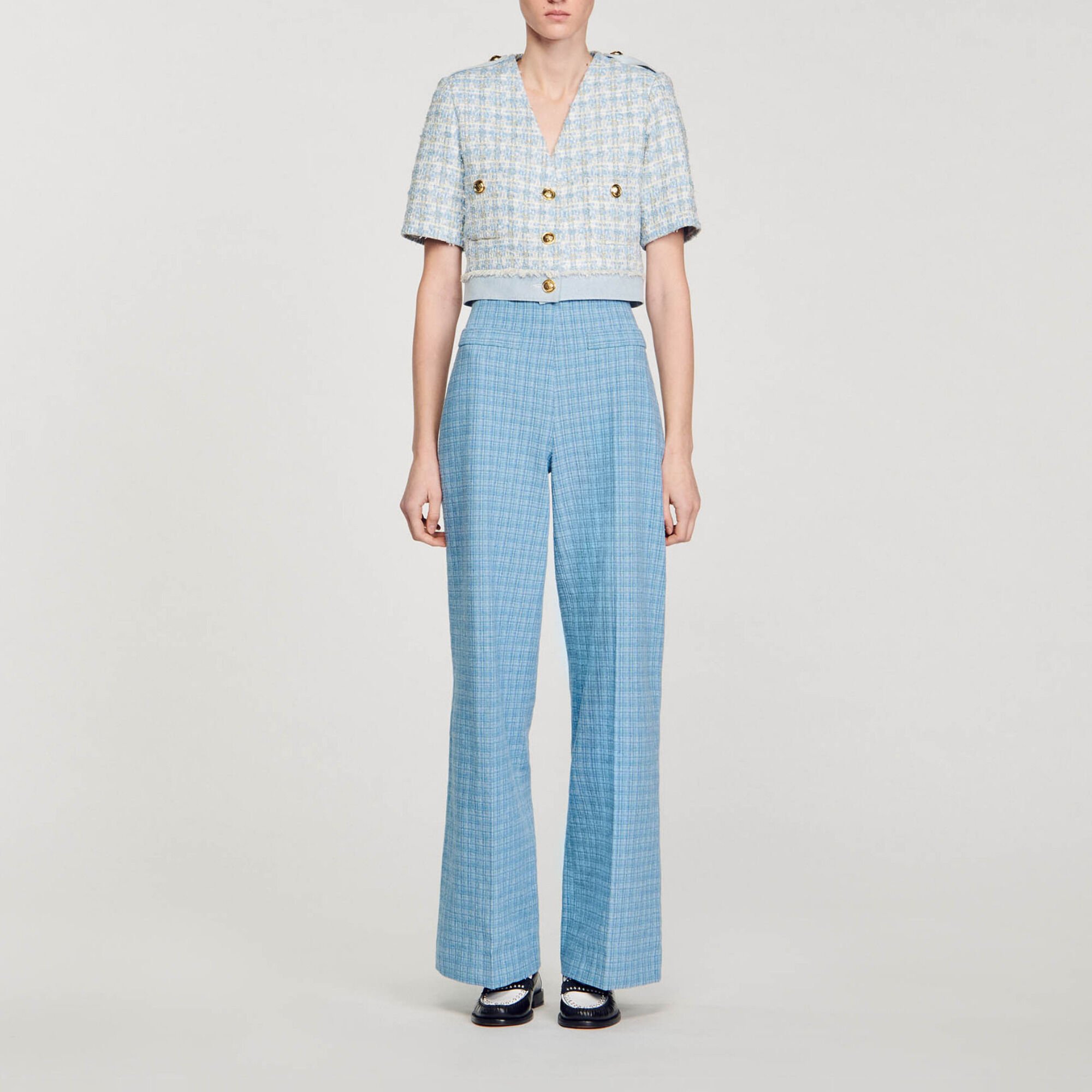 Wide-leg tweed trousers