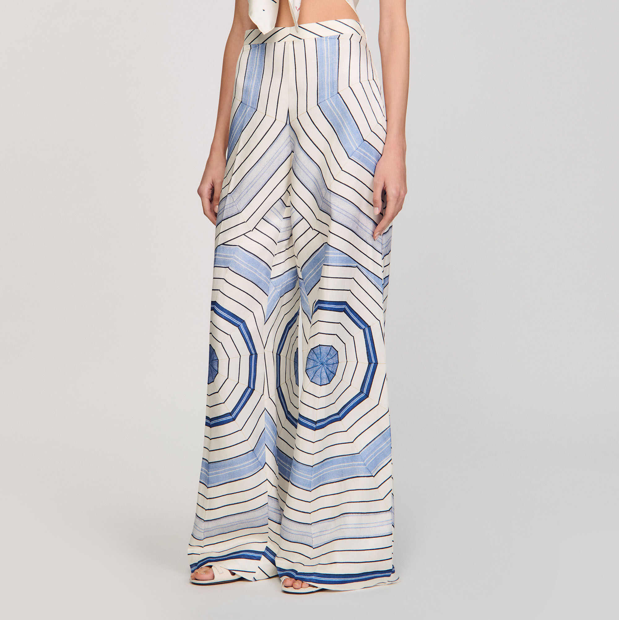 関税・送料込み!【国内発送】SANDRO Bleus Spiral Wide パンツ Spiral-motif wide-leg trousers blue For Women | Sandro Paris