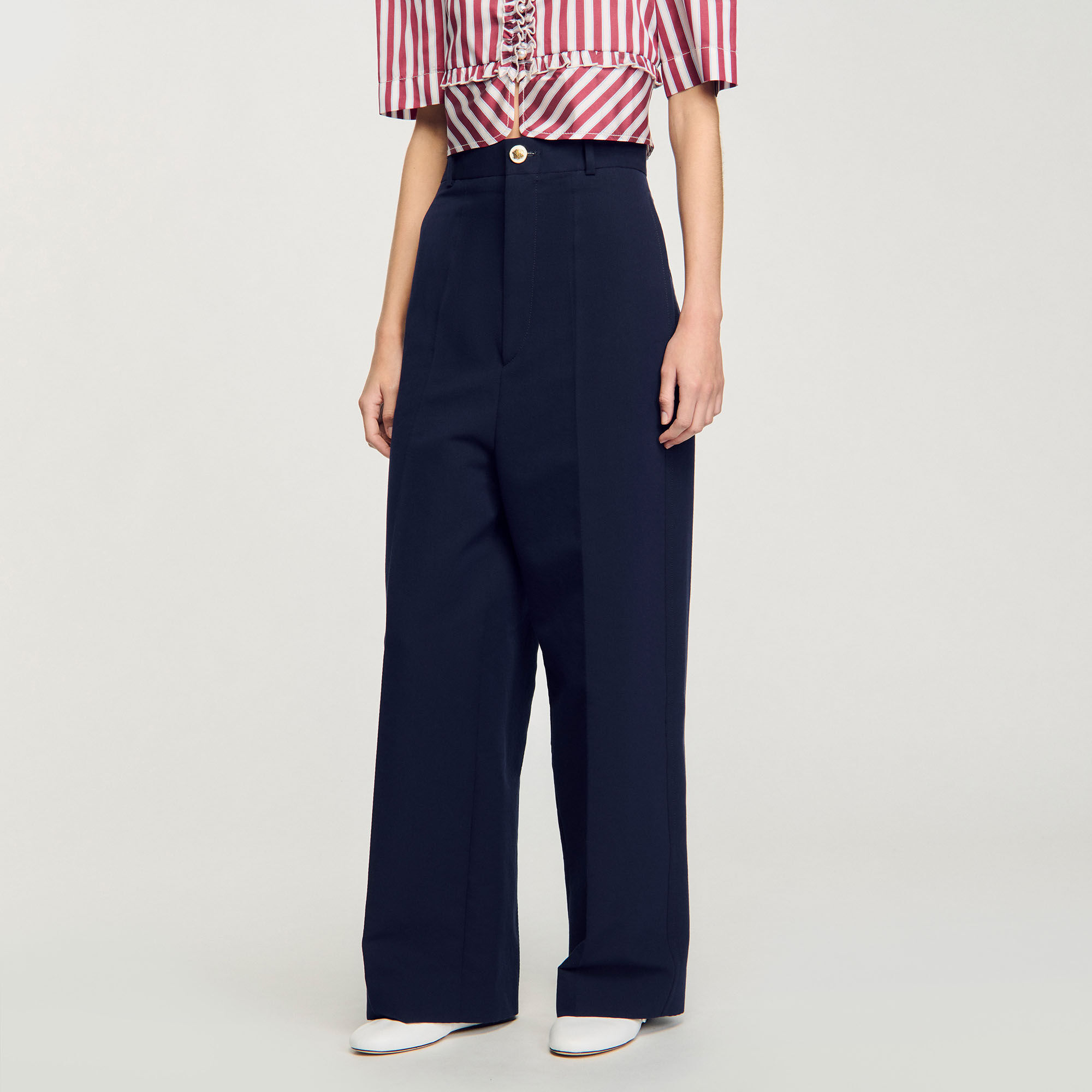 パンツ PLAIN SS25 Blue Tailored Pants in Satin Woman (35144331 99) Suit trousers blue For Women | Sandro Paris