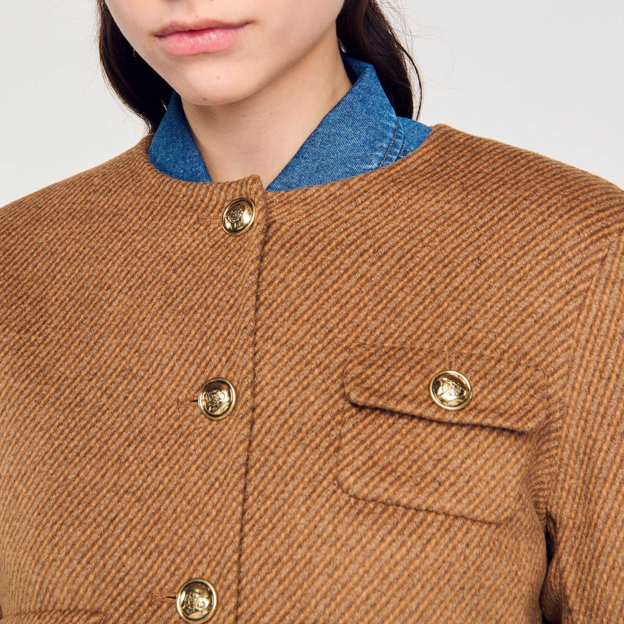 Cropped button-down jacket brown For Women | Sandro Paris