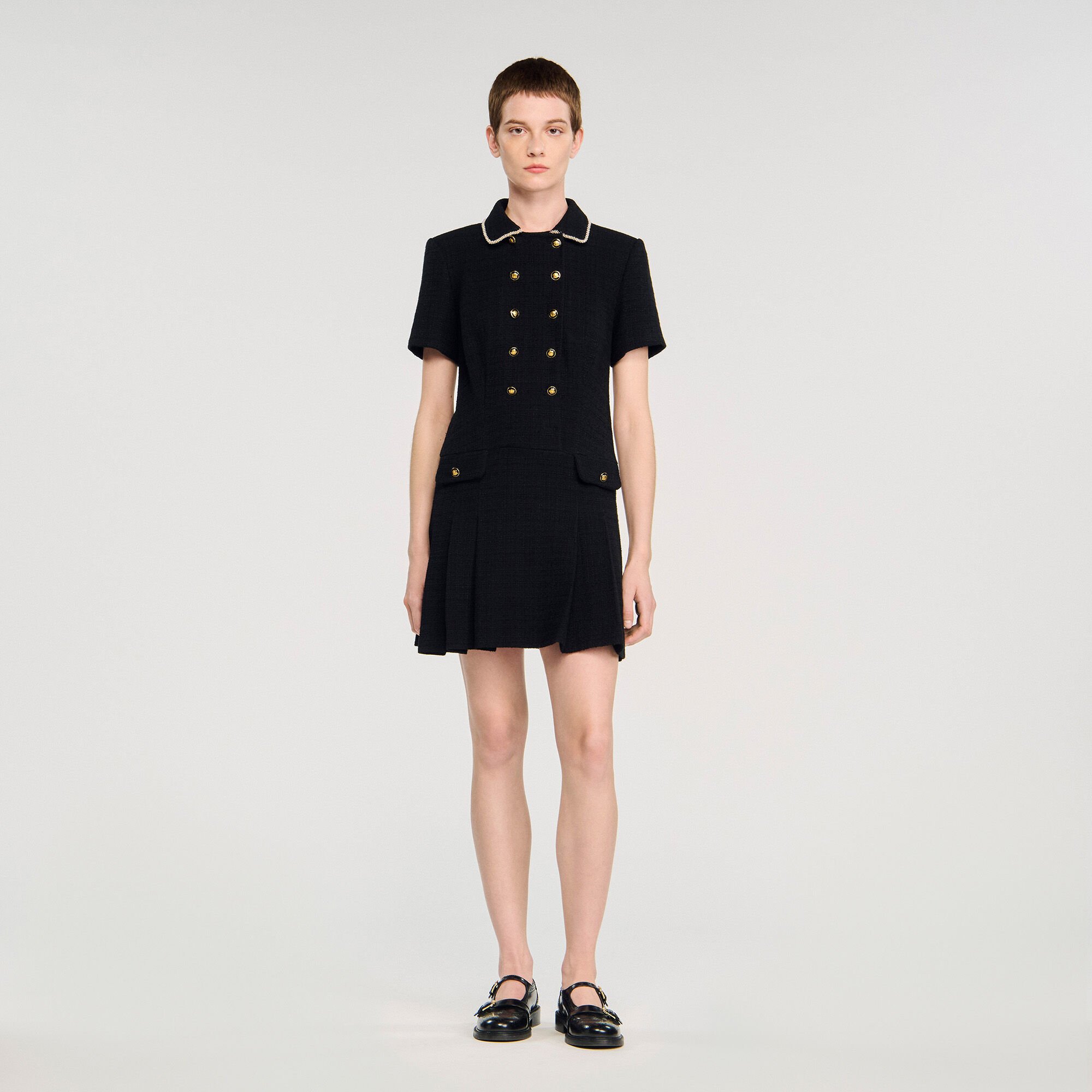 Mini buttoned tweed dress