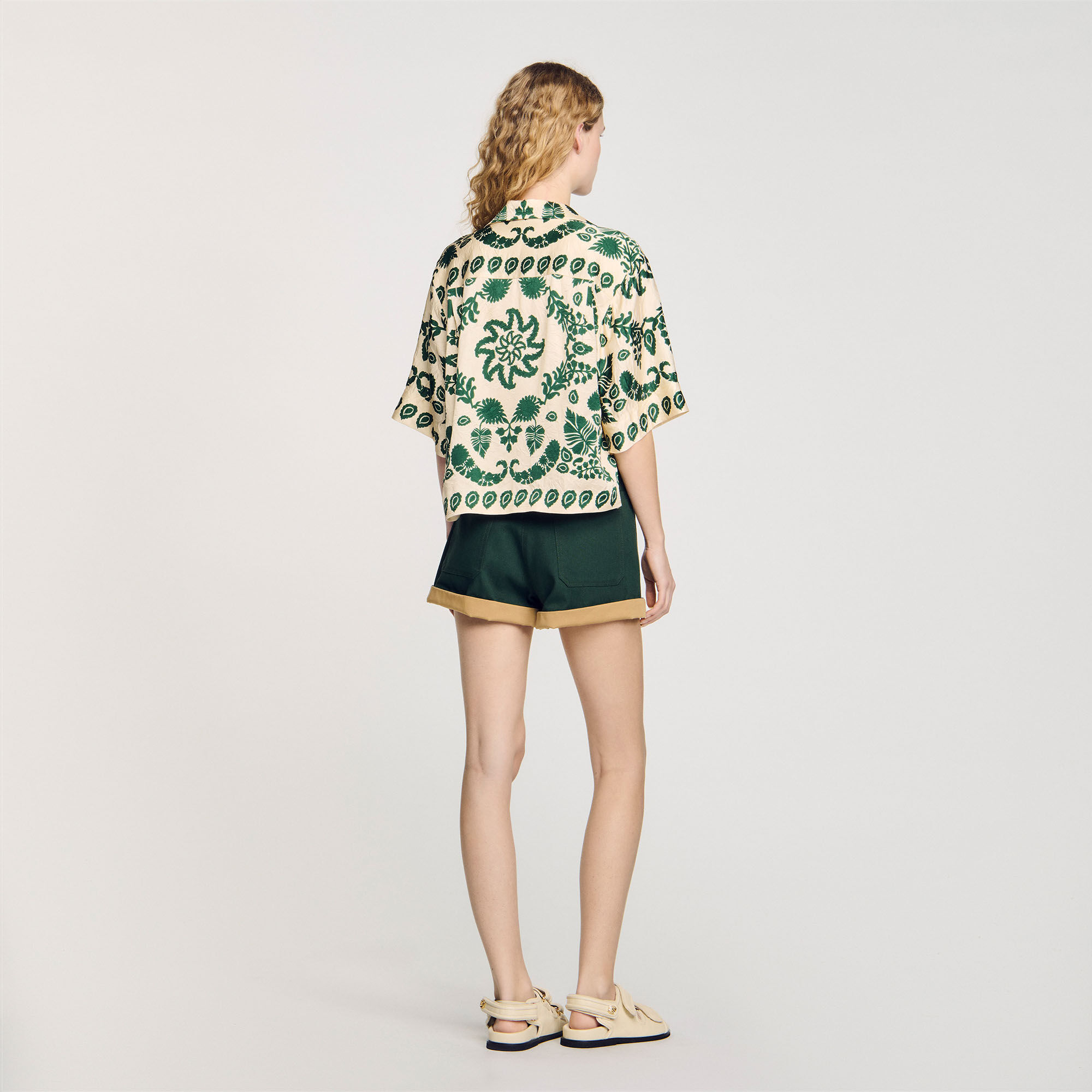 【海外限定】Sandroワンピース☆Floral-Print Short-Sleeve Wove Floral print maxi dress white / beige For Women | Sandro Paris