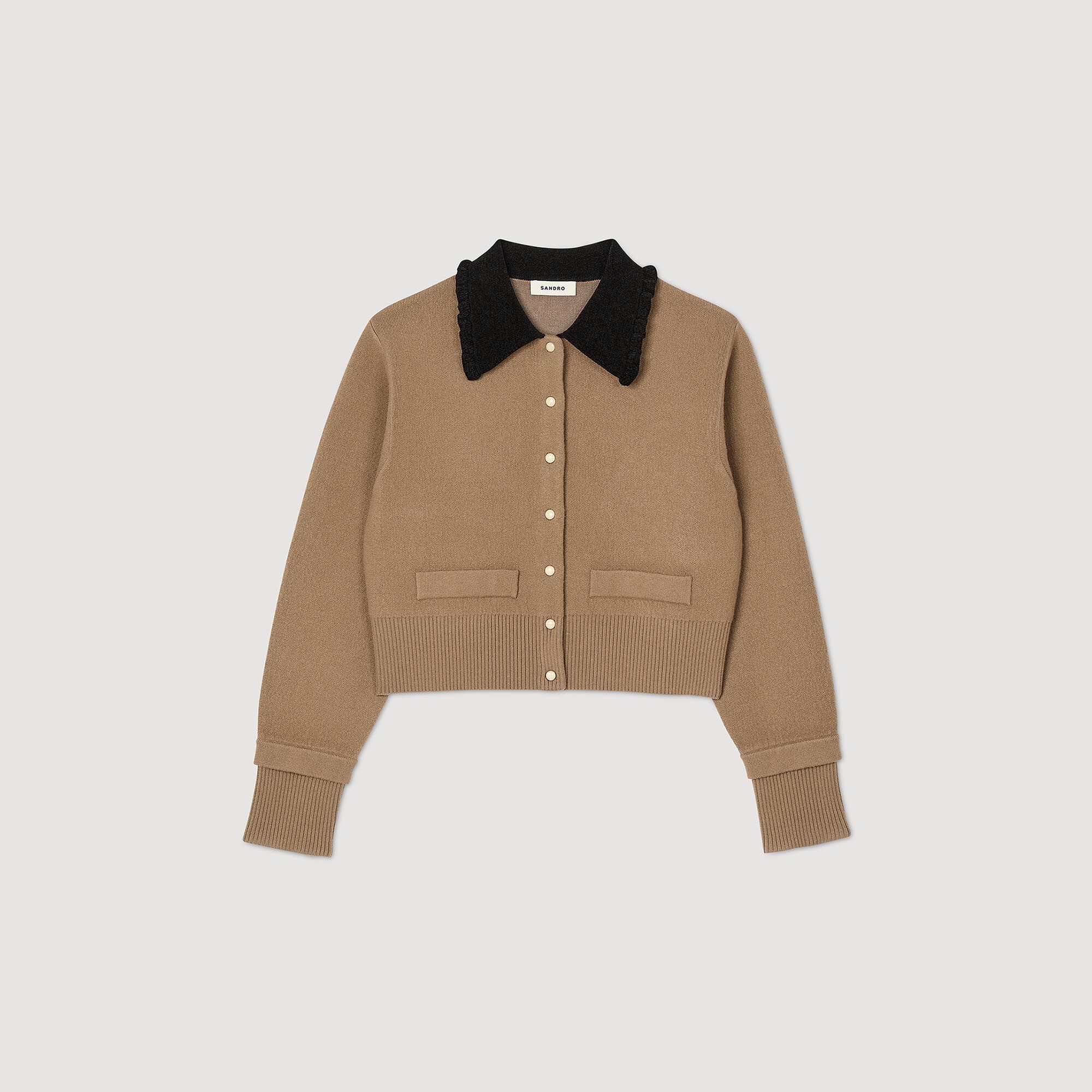 Cropped coatigan white / beige For Women | Sandro Paris Cropped coatigan white / beige For Women | Sandro Paris