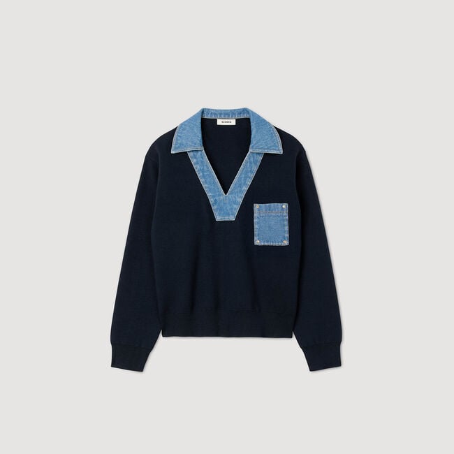 Sweater with denim details