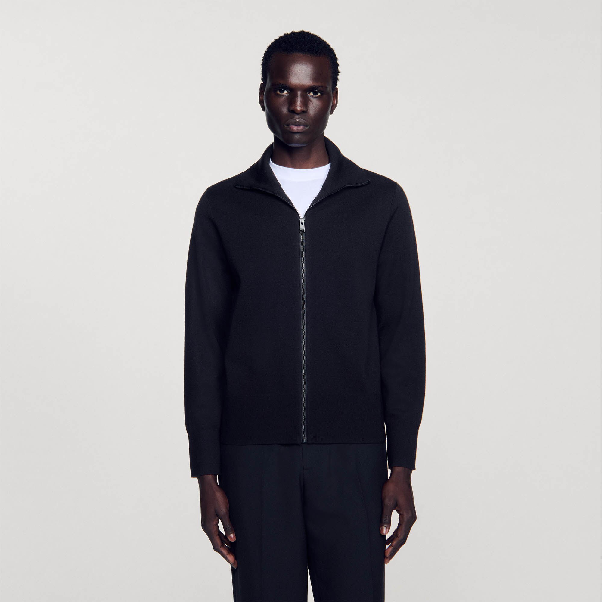 Zip-up wool cardigan