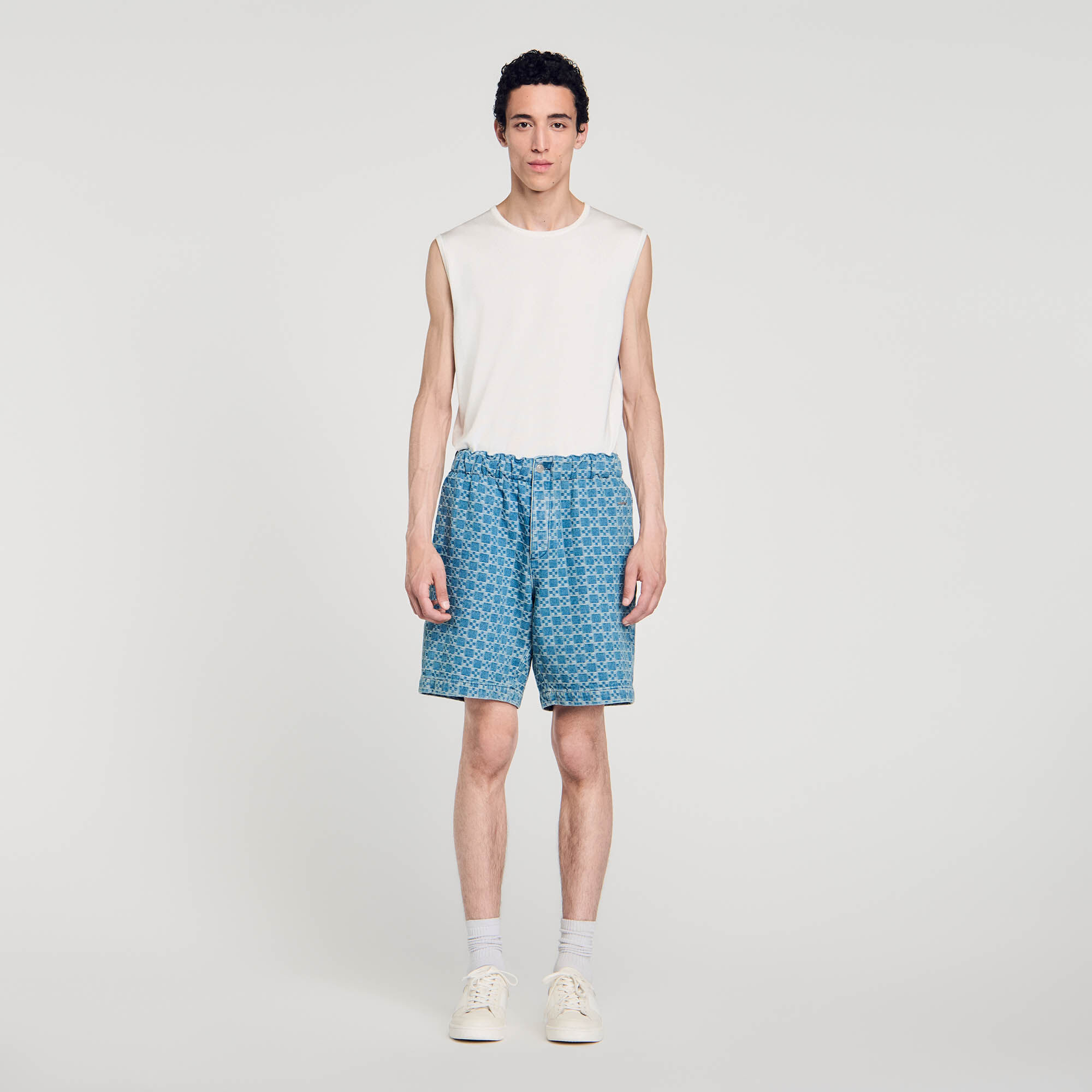 Square cross denim Bermuda shorts