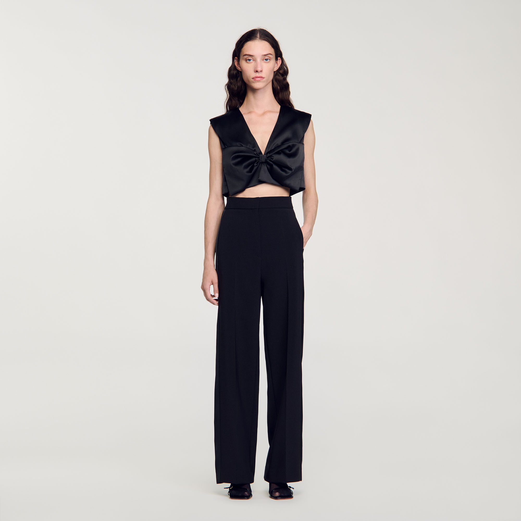 Wide-leg satin side stripe trousers