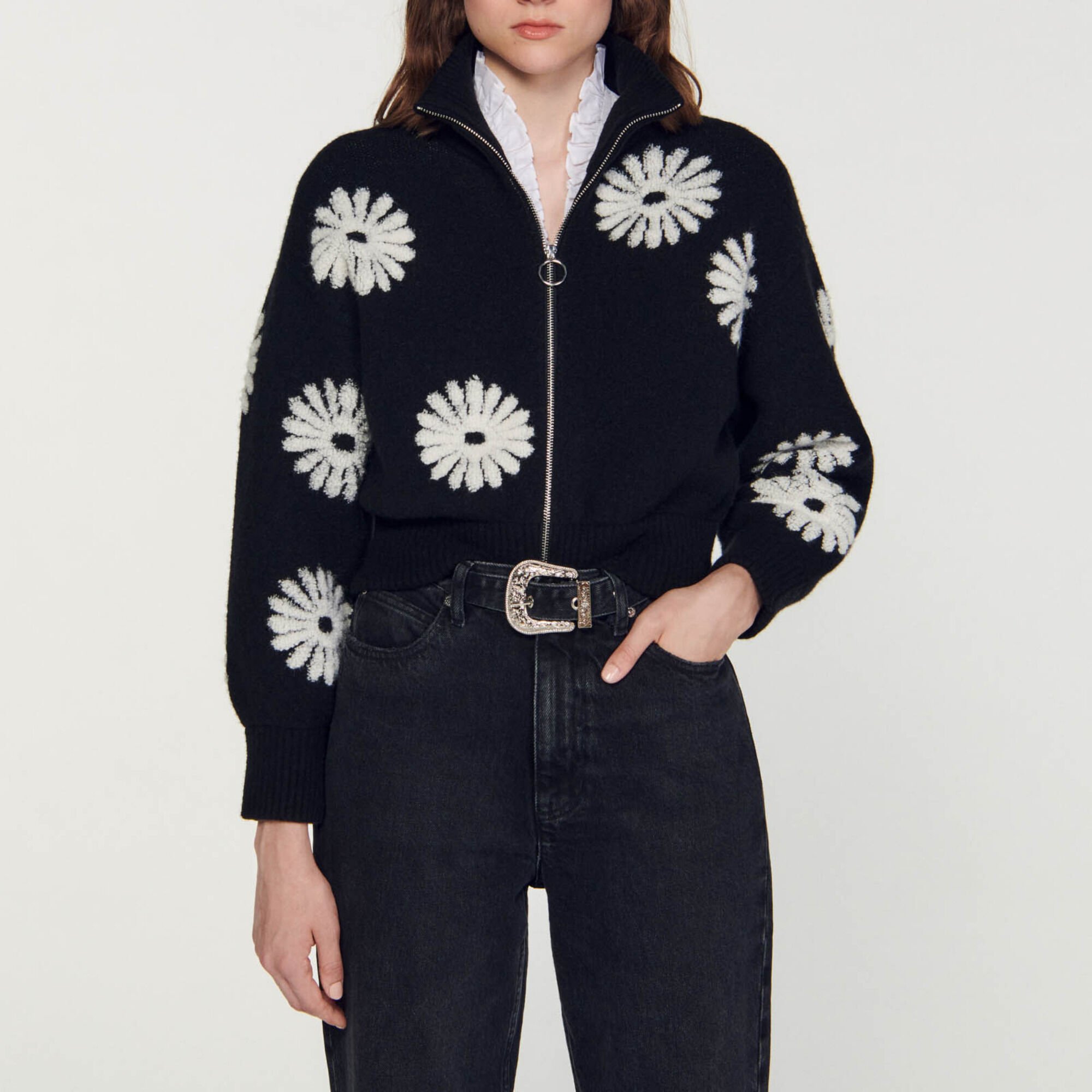 Floral trucker-style sweater