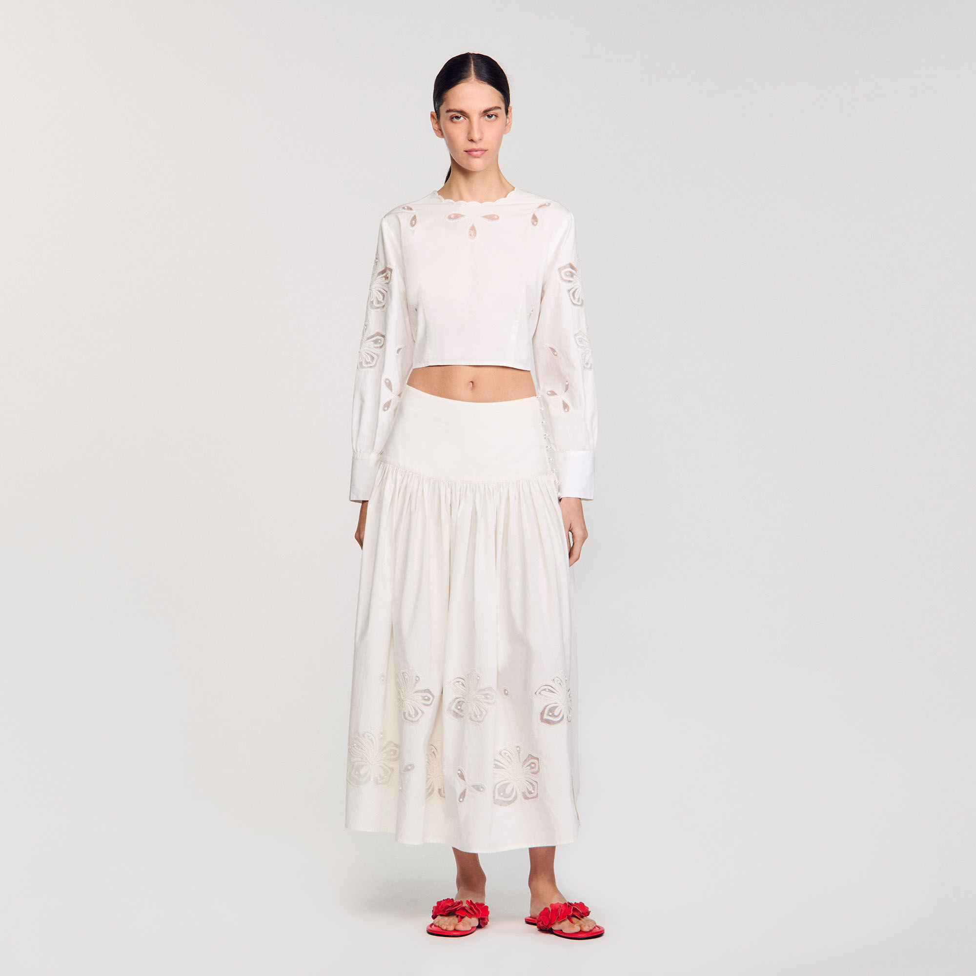 Long poplin skirt white / beige For Women | Sandro Paris