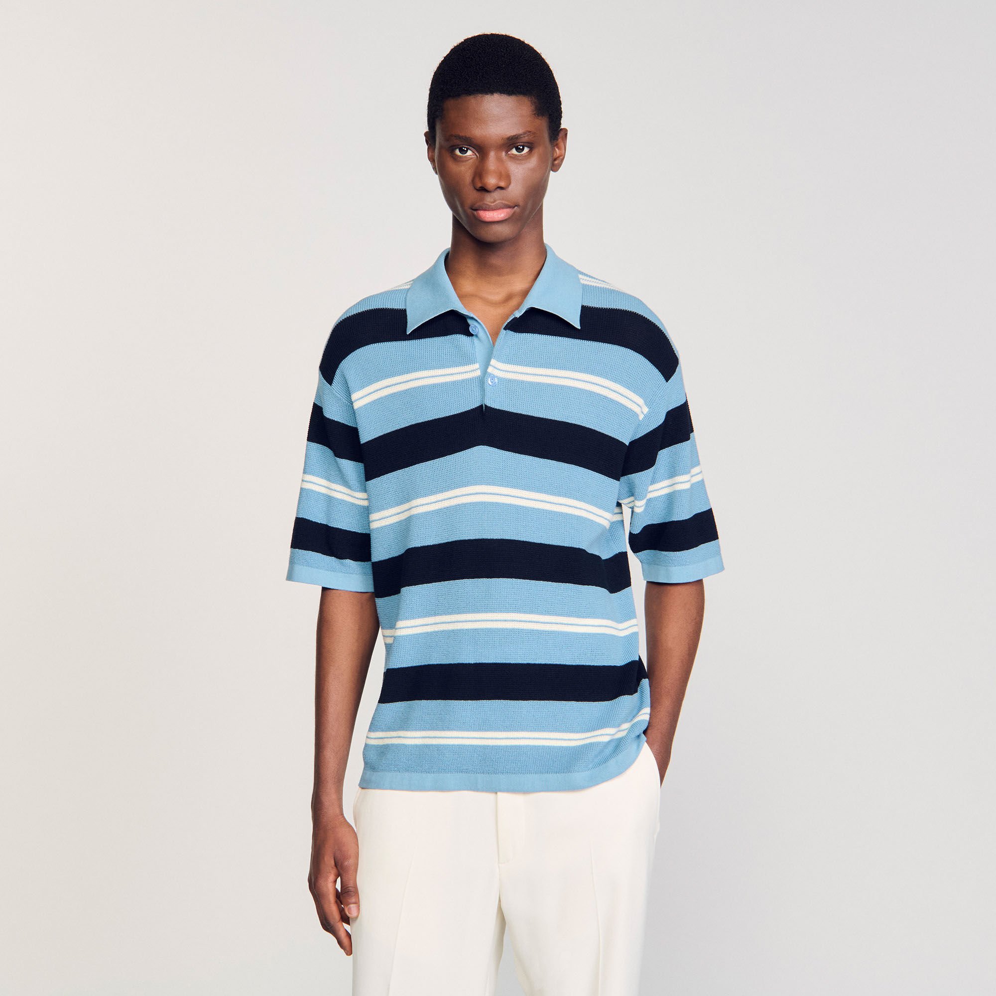 Striped knit polo shirt