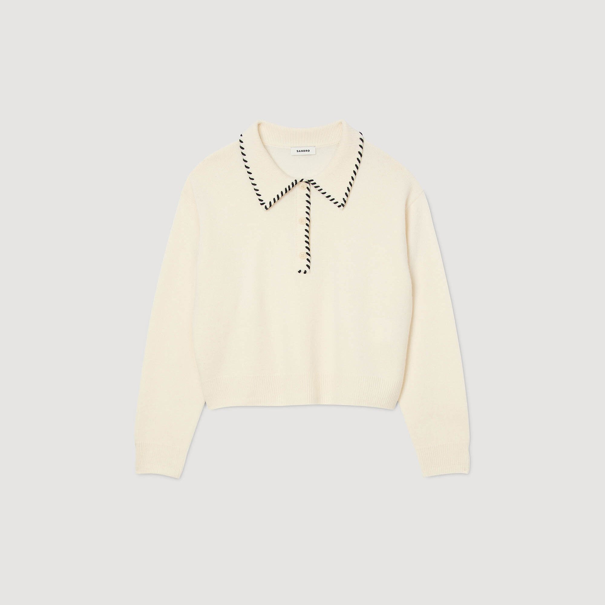 Contrast polo-neck knit sweater