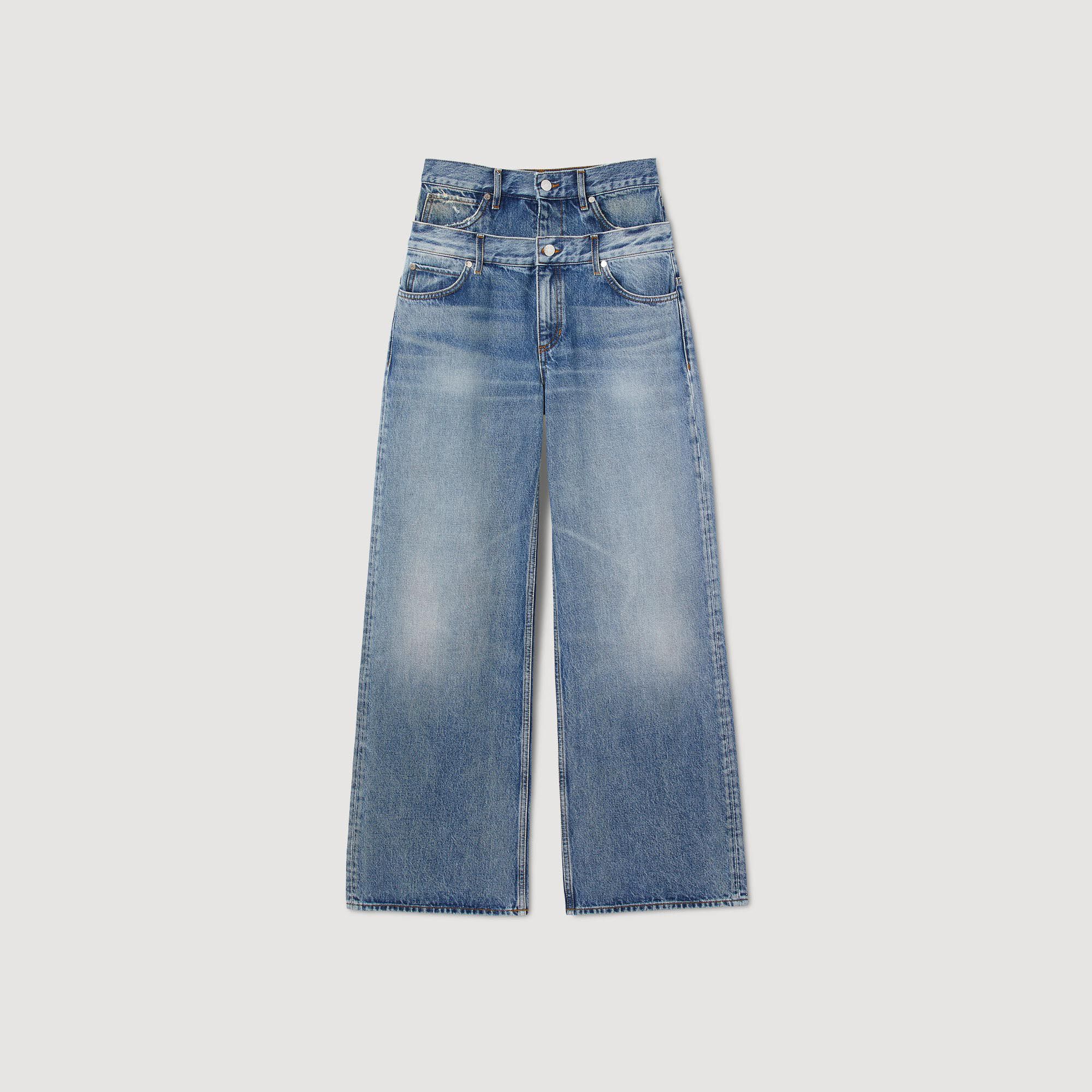 【海外限定】Sandroスカート☆Tie-Waist Side-Pocket Cotton-Ble Denim cropped shirt blue For Women | Sandro Paris