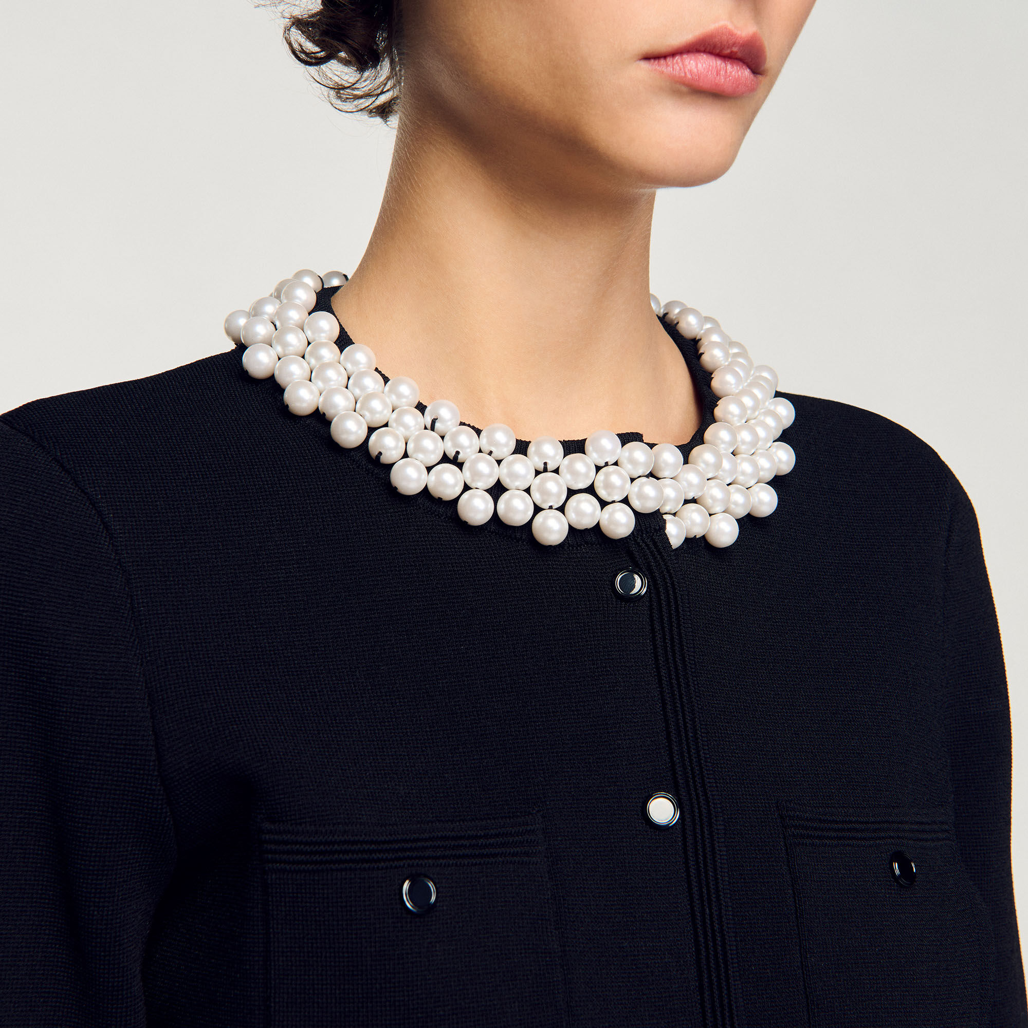 Cardigan with beaded collar black / gray For Women | Sandro