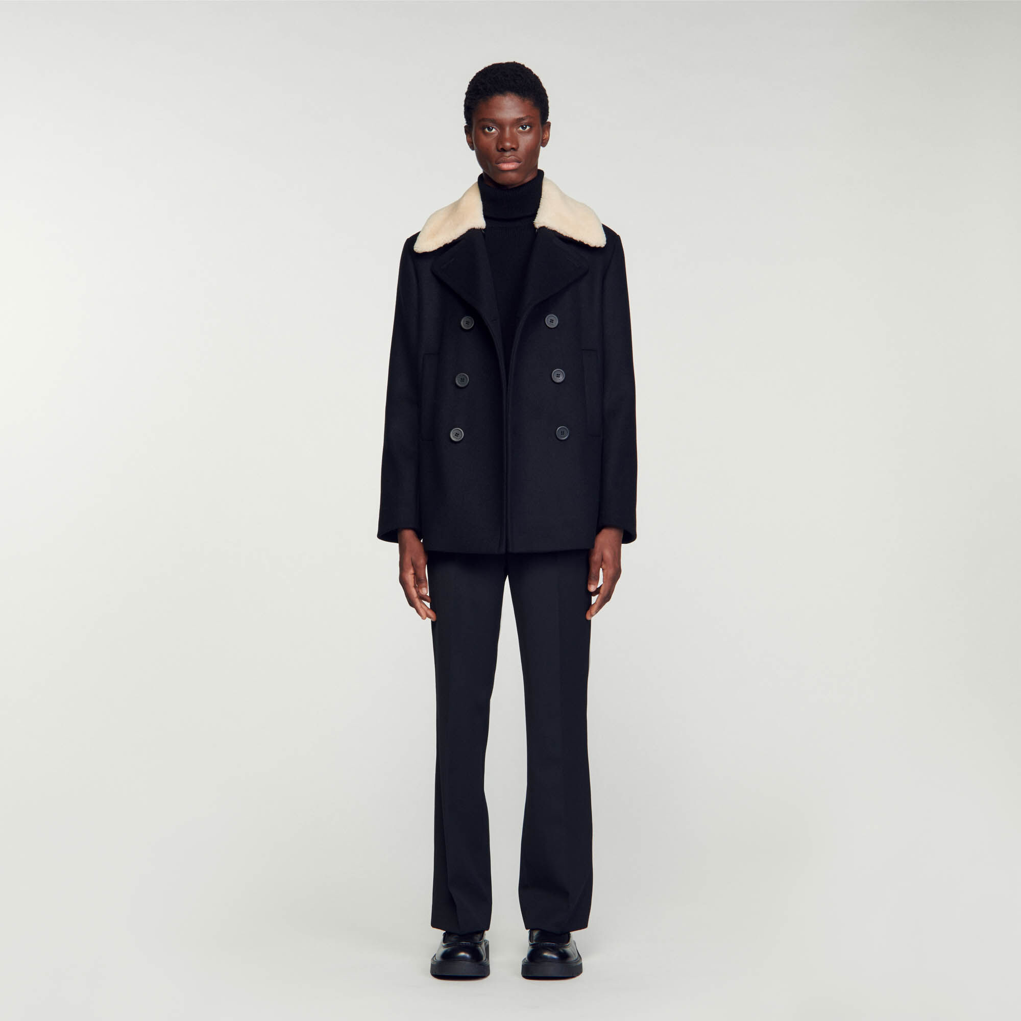 Sandro black hot sale wool coat