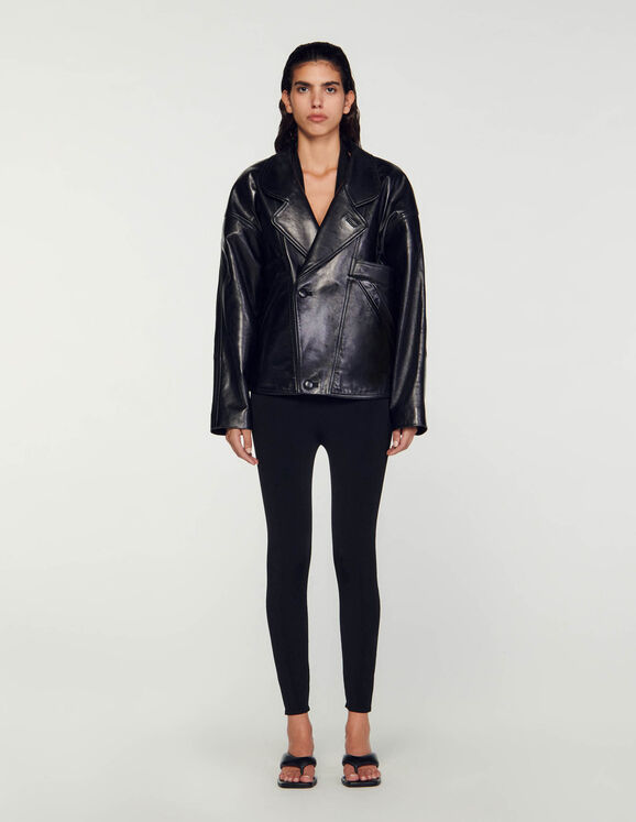 Oversized leather jacket Black US_Womens