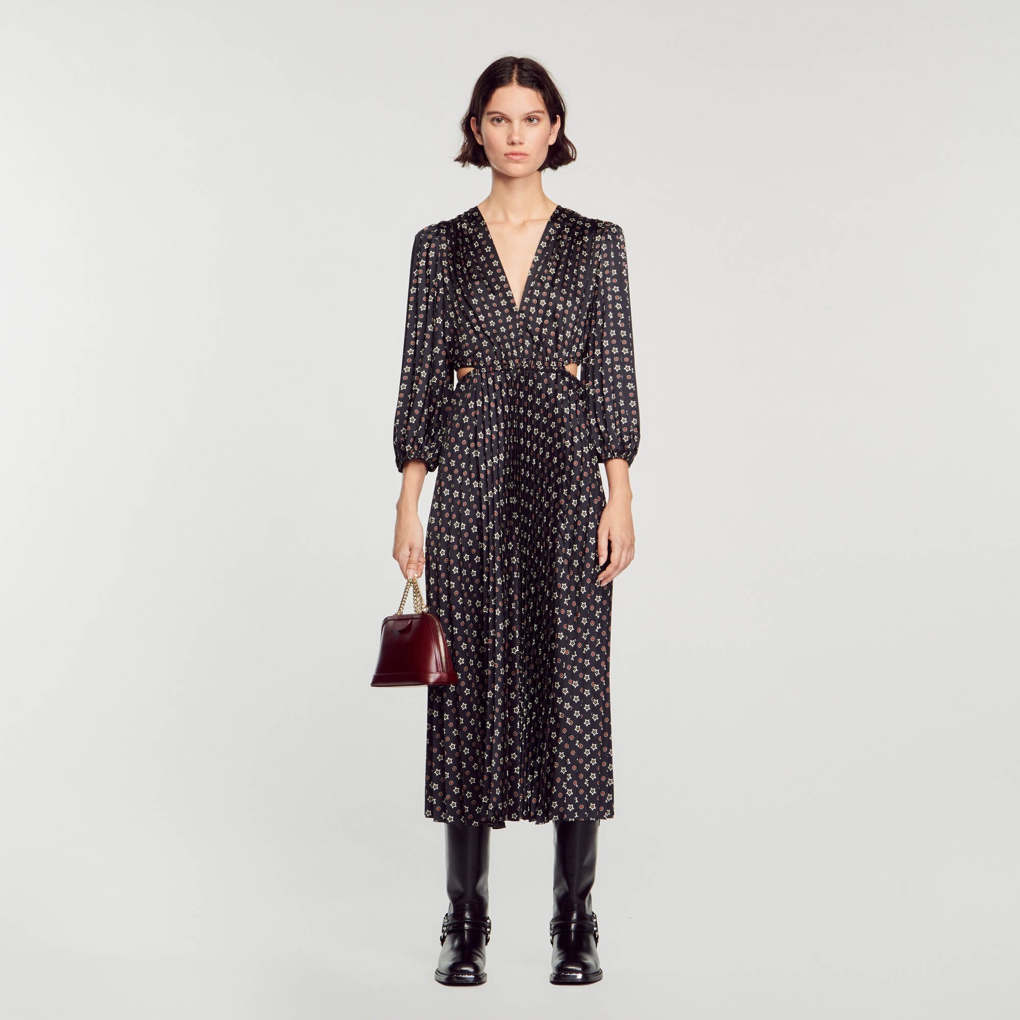Aglae Long printed dress with pleats Dresses Sandro Paris
