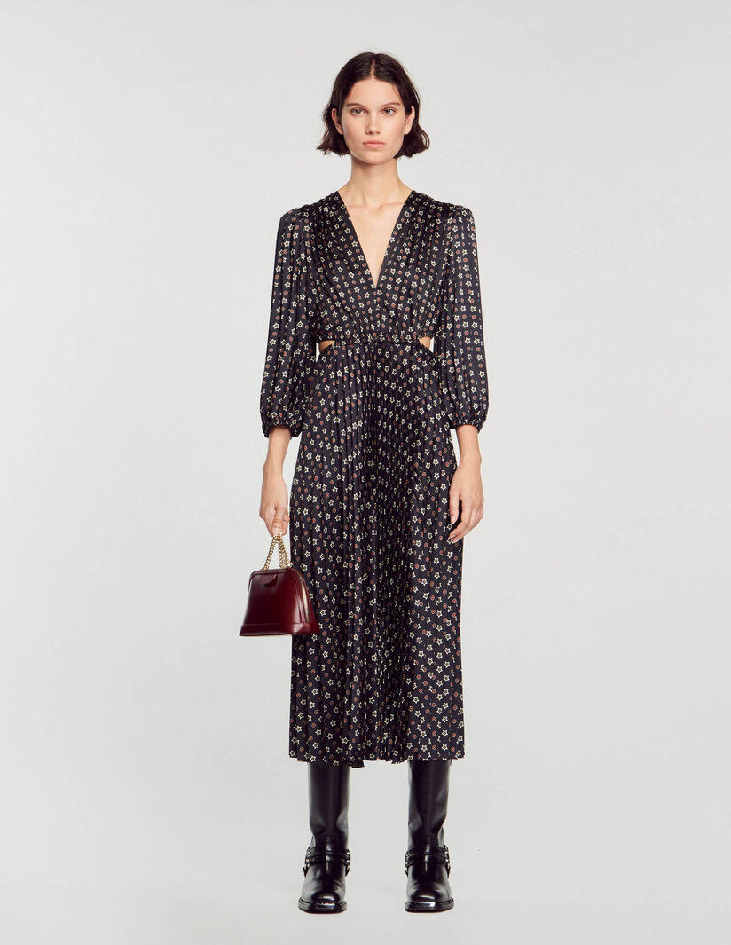 Sandro Long printed dress with pleats