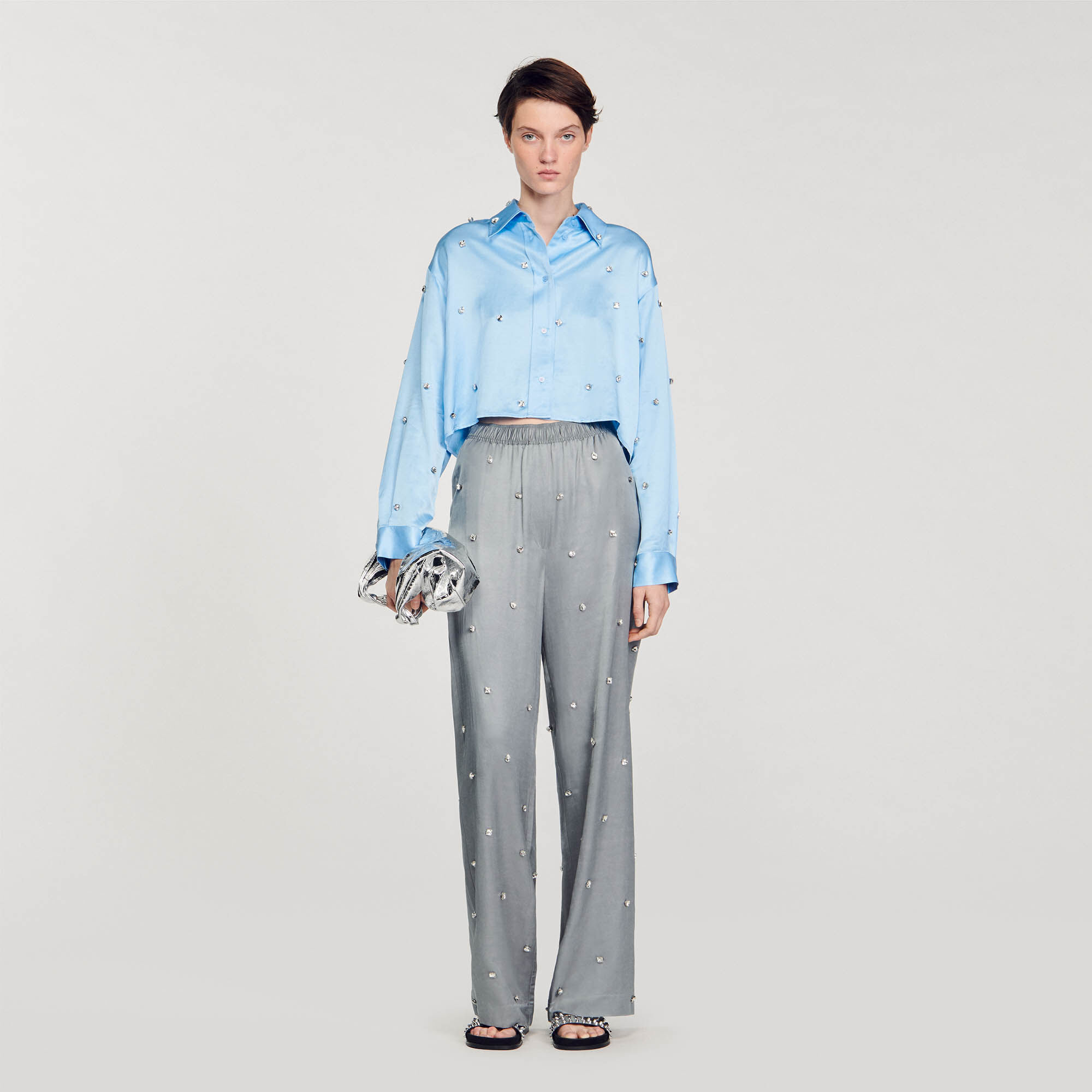Kilyan Rhinestone linen trousers Pants Shorts Sandro Paris